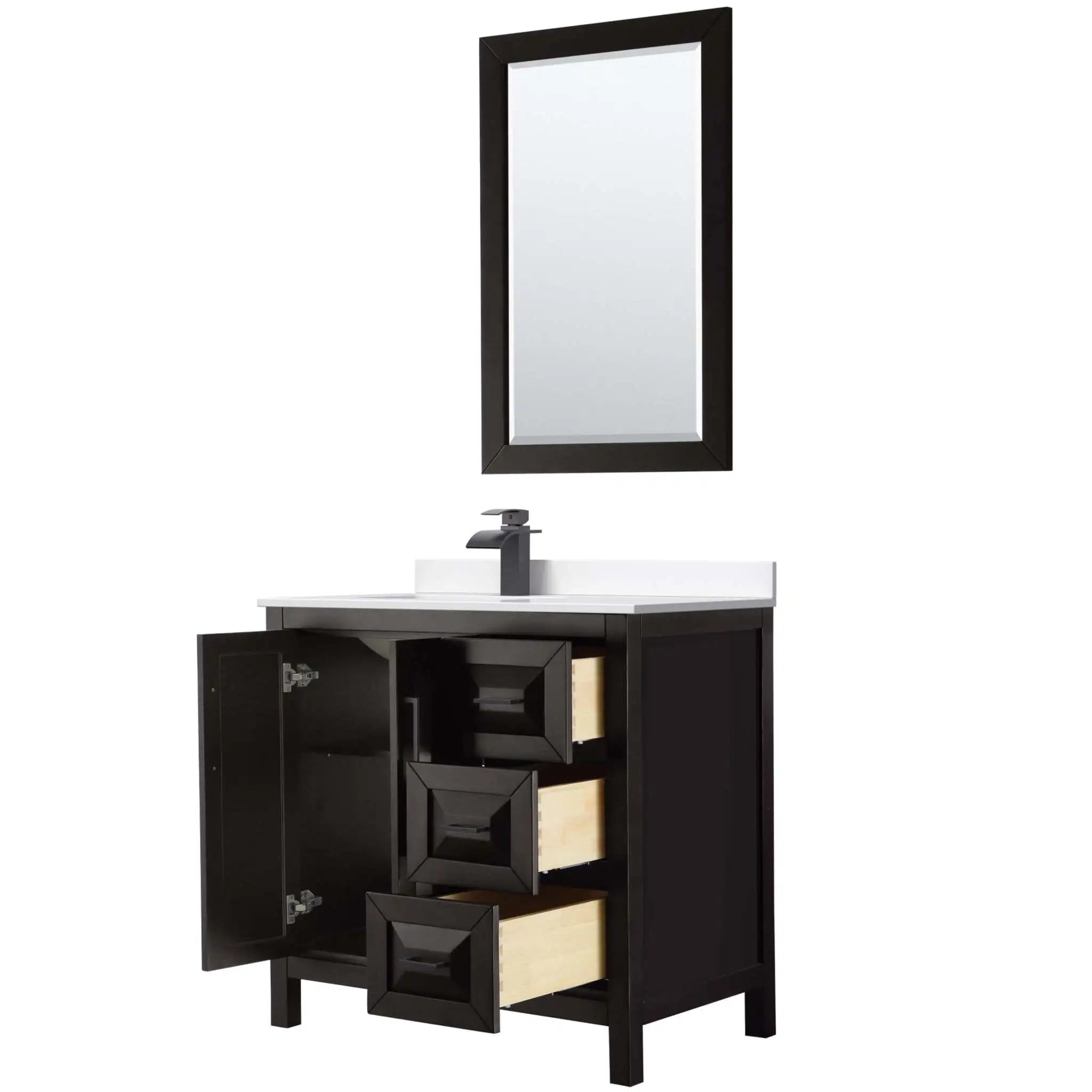 36" Daria Single Bathroom Vanity in Dark Espresso with Matte Black Trim & 24" Mirror by Wyndham