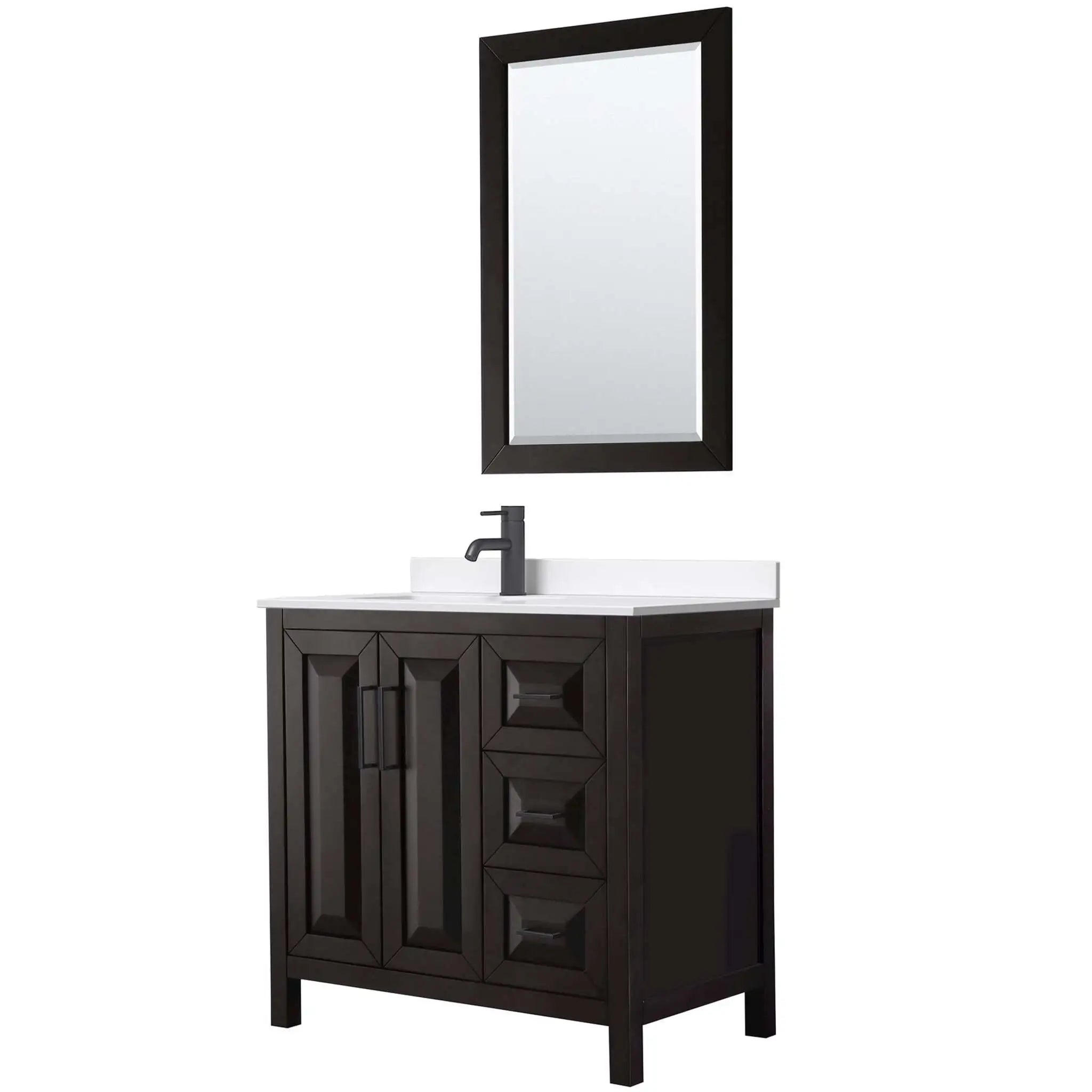 36" Daria Single Bathroom Vanity in Dark Espresso with Matte Black Trim & 24" Mirror by Wyndham