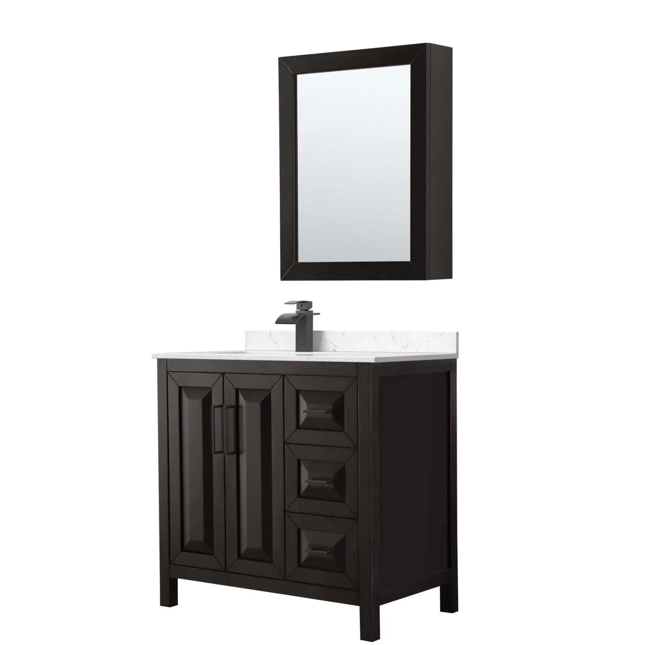 36" Daria Single Bathroom Vanity in Dark Espresso with Matte Black Trim & Medicine Cabinet by Wyndham
