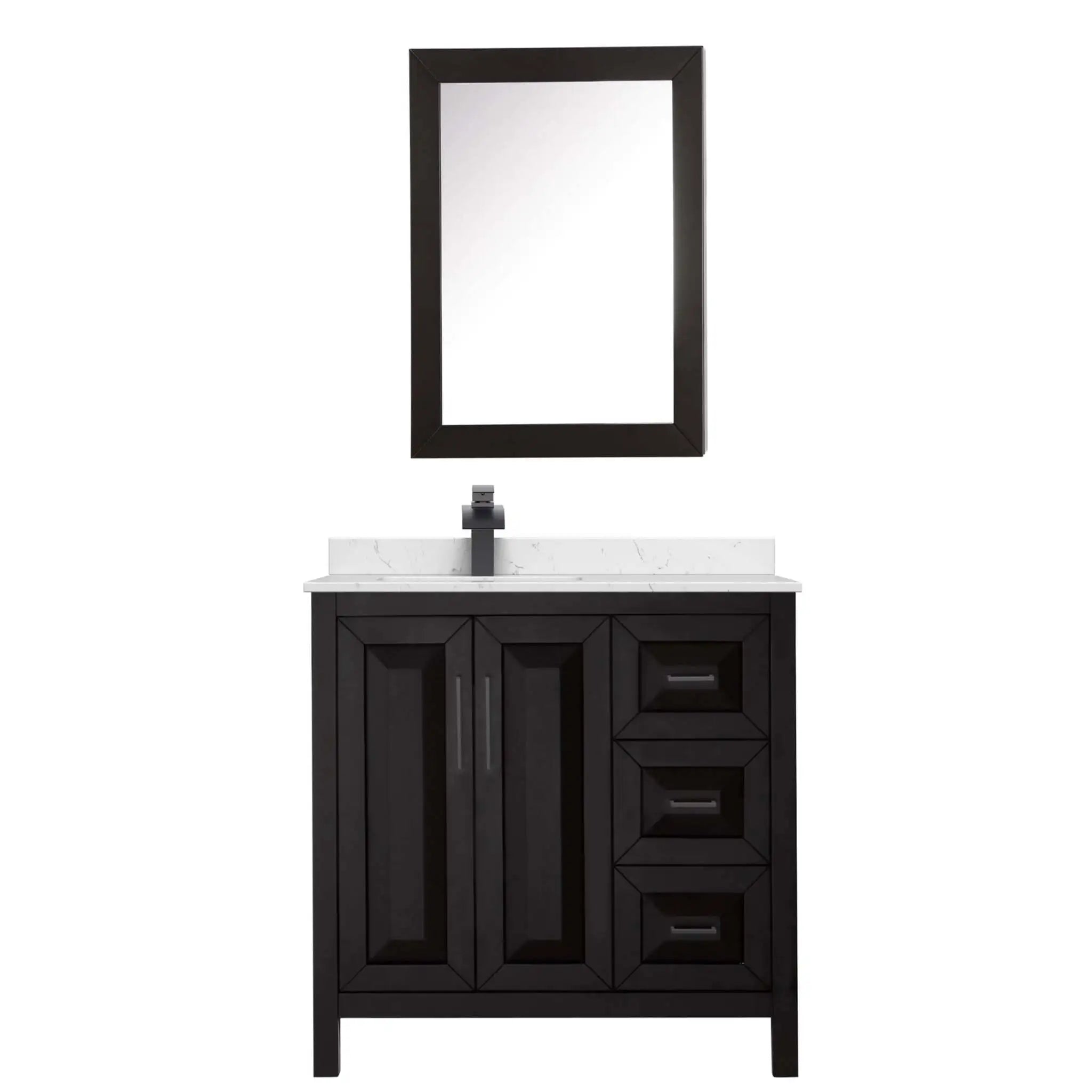 36" Daria Single Bathroom Vanity in Dark Espresso with Matte Black Trim & Medicine Cabinet by Wyndham