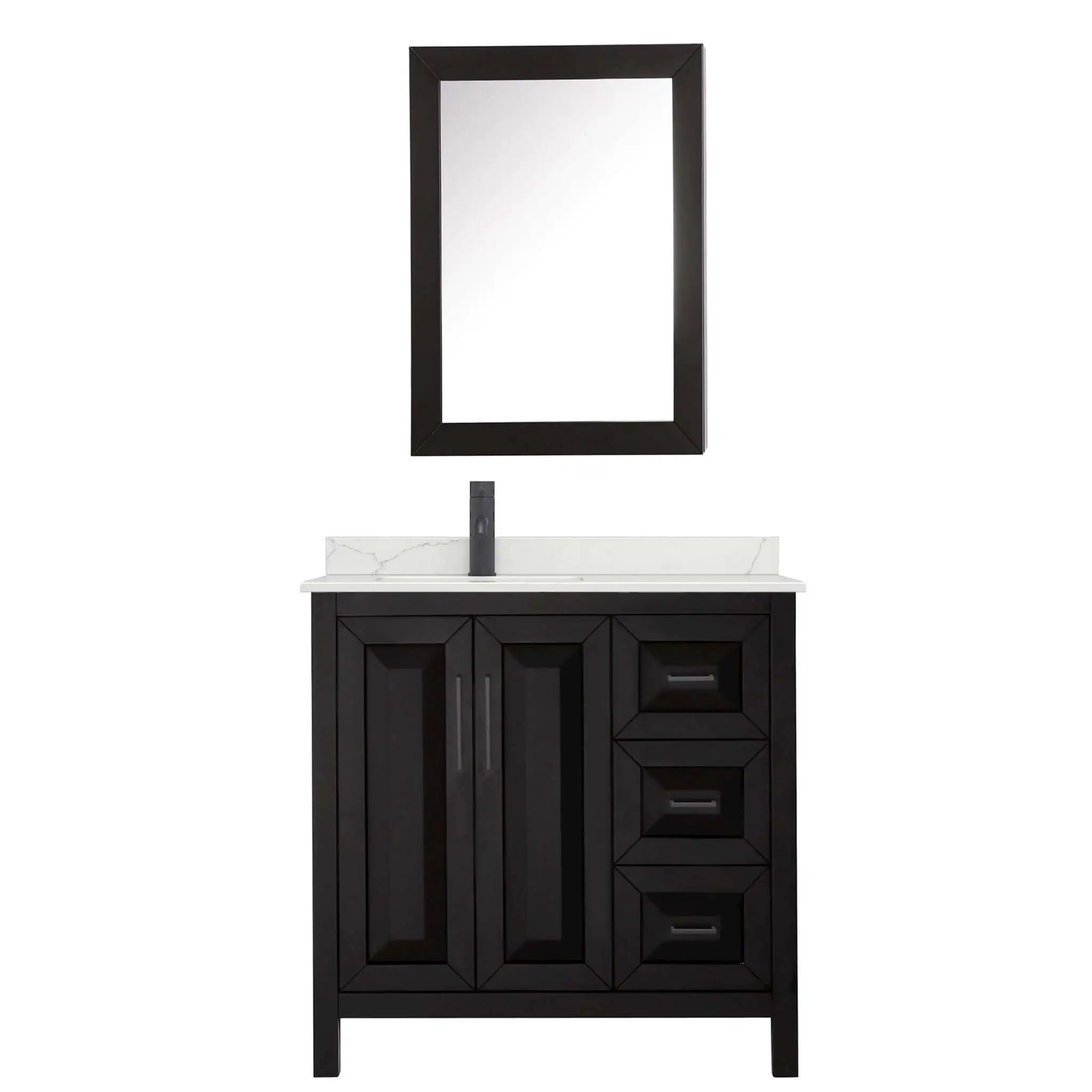 36" Daria Single Bathroom Vanity in Dark Espresso with Matte Black Trim & Medicine Cabinet by Wyndham