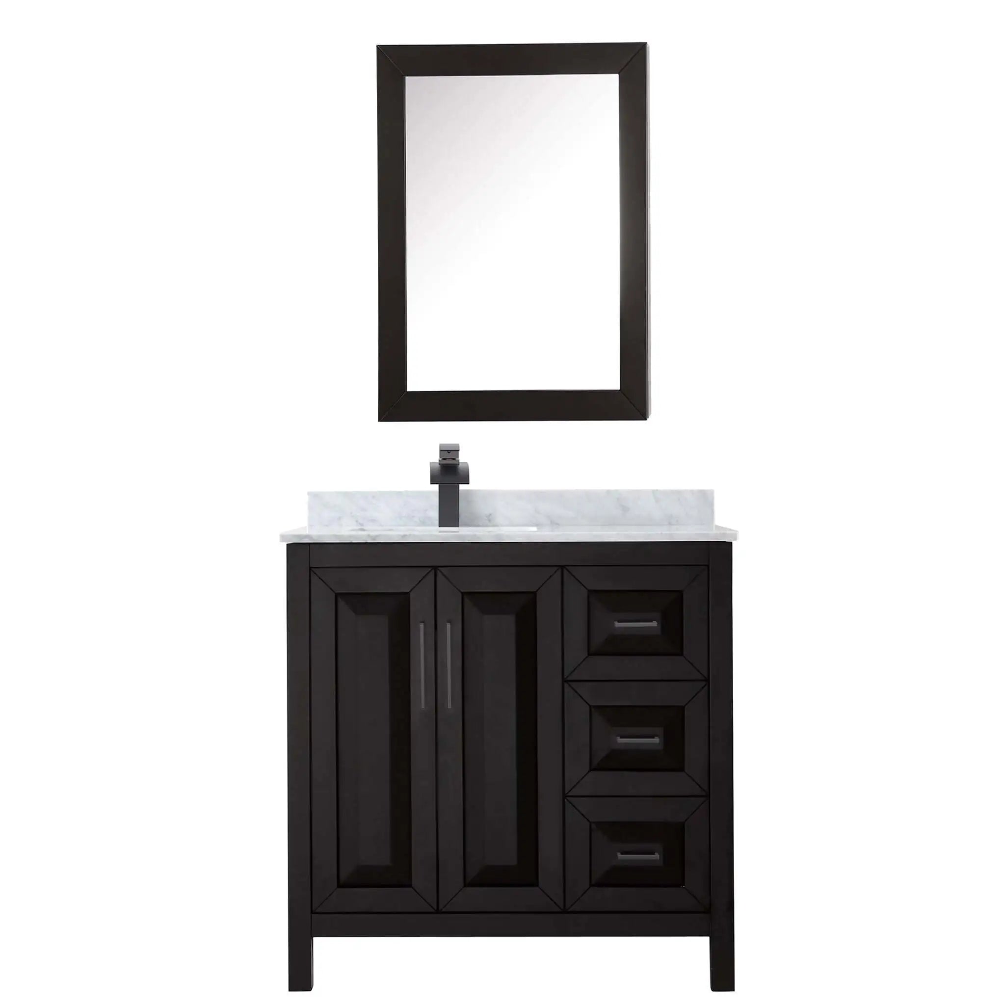 36" Daria Single Bathroom Vanity in Dark Espresso with Matte Black Trim & Medicine Cabinet by Wyndham