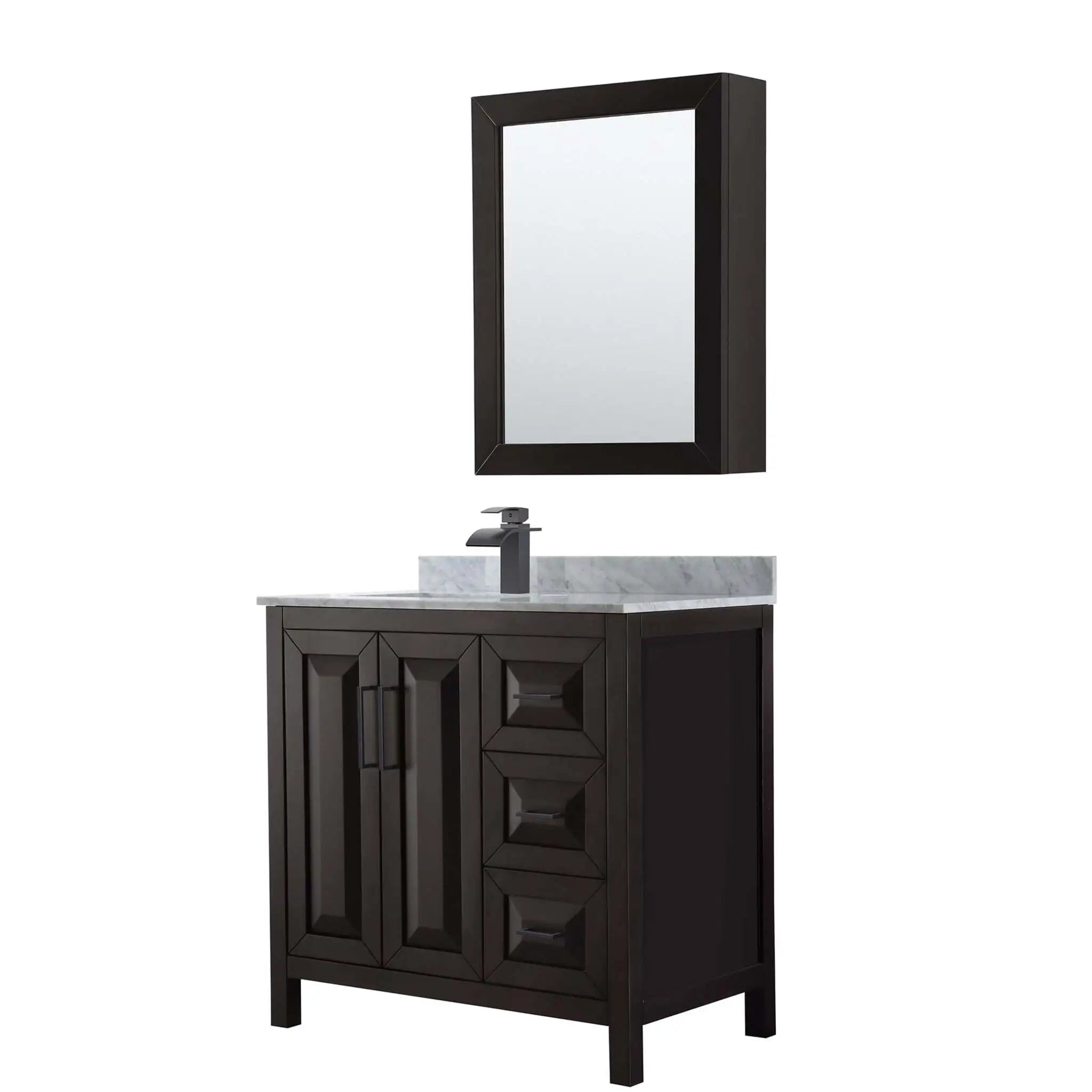 36" Daria Single Bathroom Vanity in Dark Espresso with Matte Black Trim & Medicine Cabinet by Wyndham