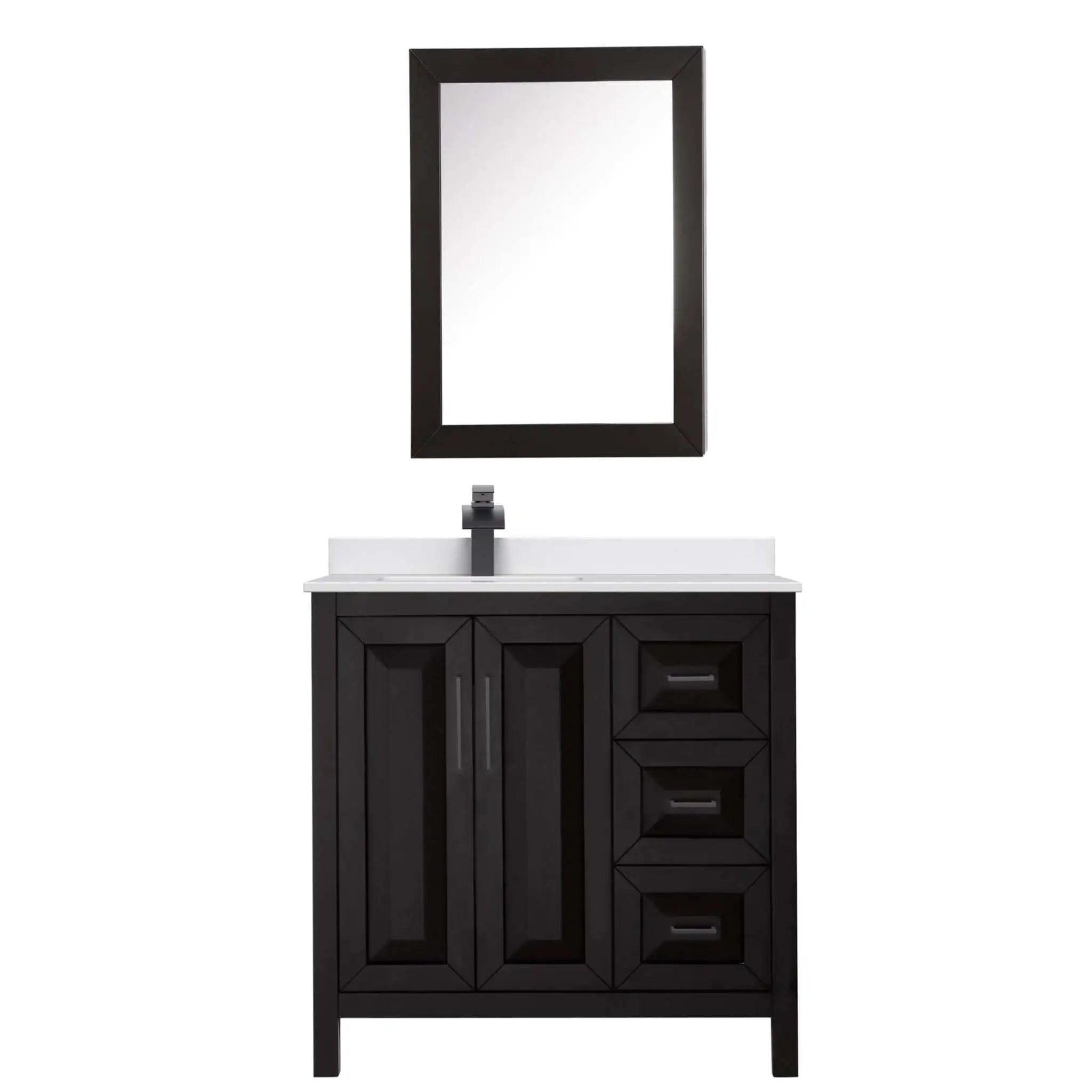36" Daria Single Bathroom Vanity in Dark Espresso with Matte Black Trim & Medicine Cabinet by Wyndham
