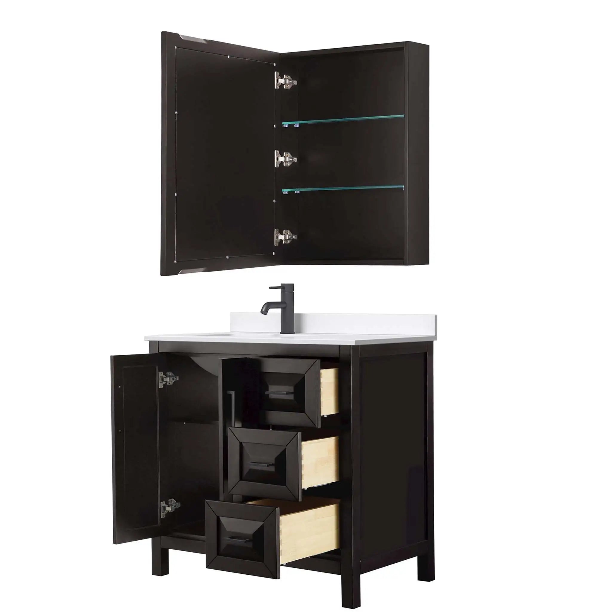 36" Daria Single Bathroom Vanity in Dark Espresso with Matte Black Trim & Medicine Cabinet by Wyndham