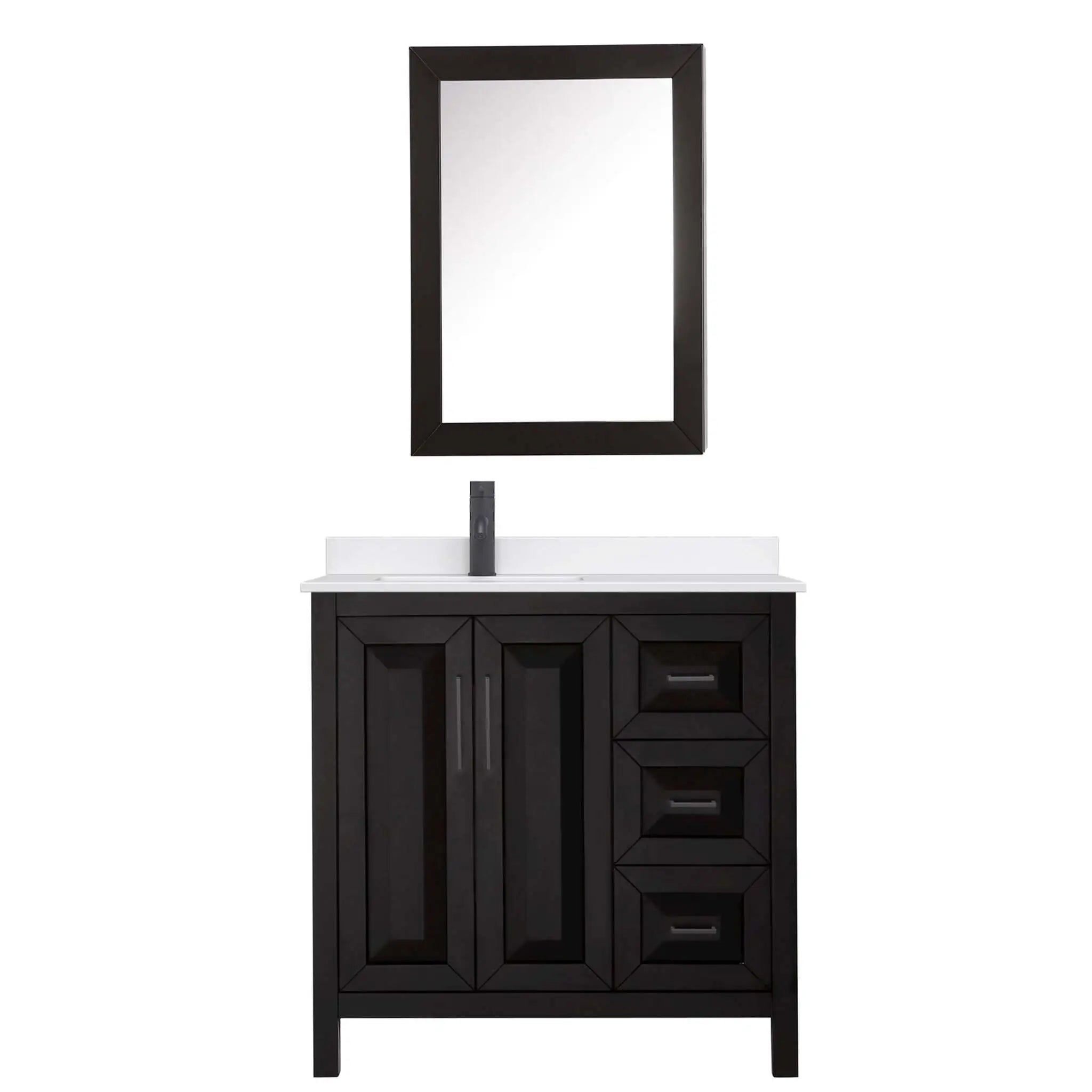 36" Daria Single Bathroom Vanity in Dark Espresso with Matte Black Trim & Medicine Cabinet by Wyndham