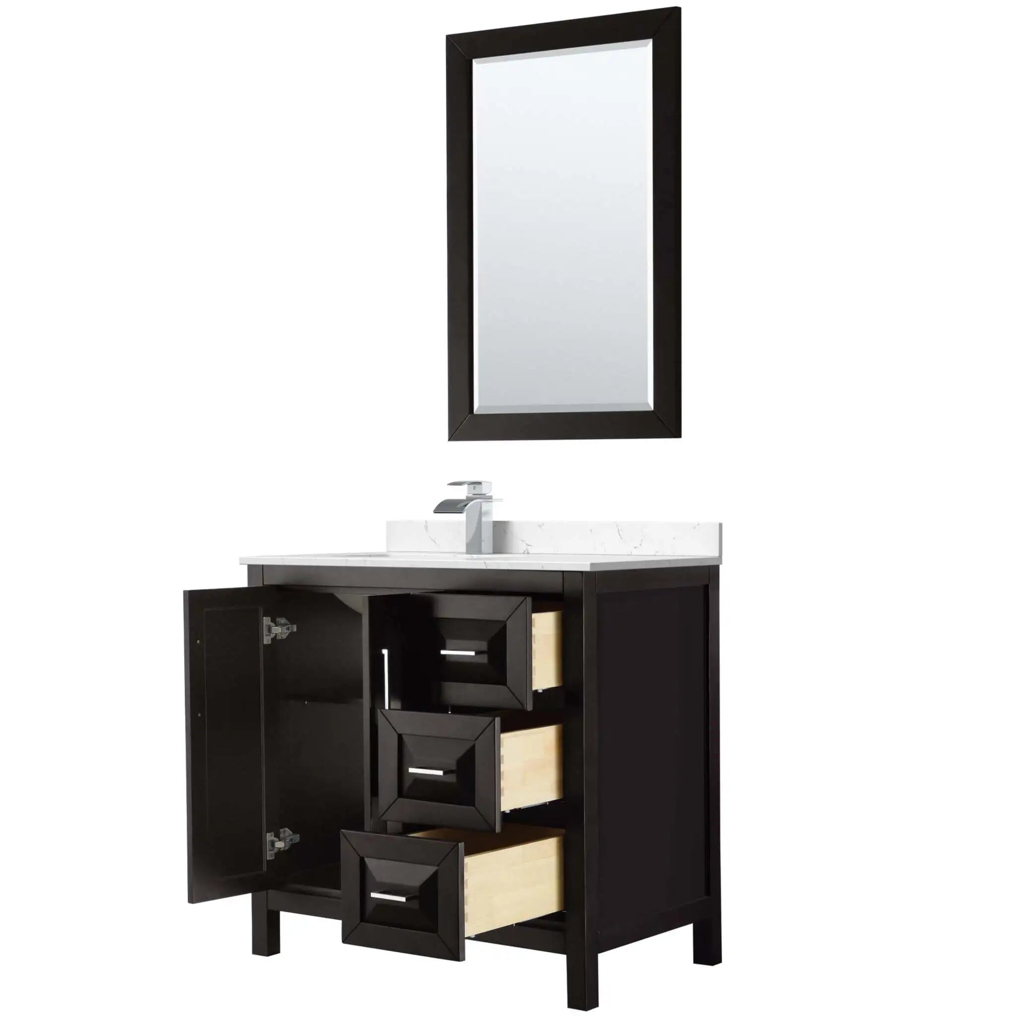36" Daria Single Bathroom Vanity in Dark Espresso with Polished Chrome Trim & 24" Mirror by Wyndham