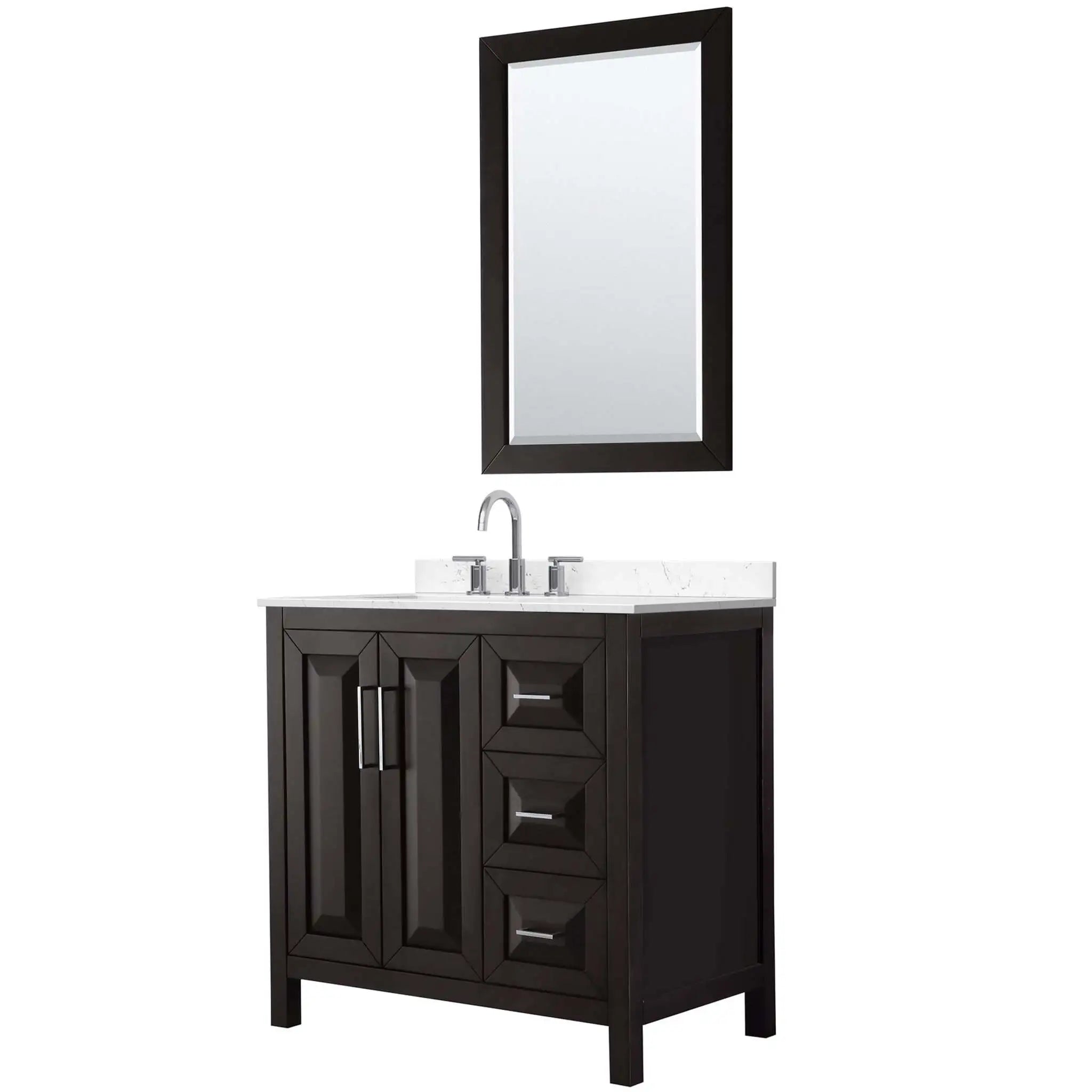 36" Daria Single Bathroom Vanity in Dark Espresso with Polished Chrome Trim & 24" Mirror by Wyndham