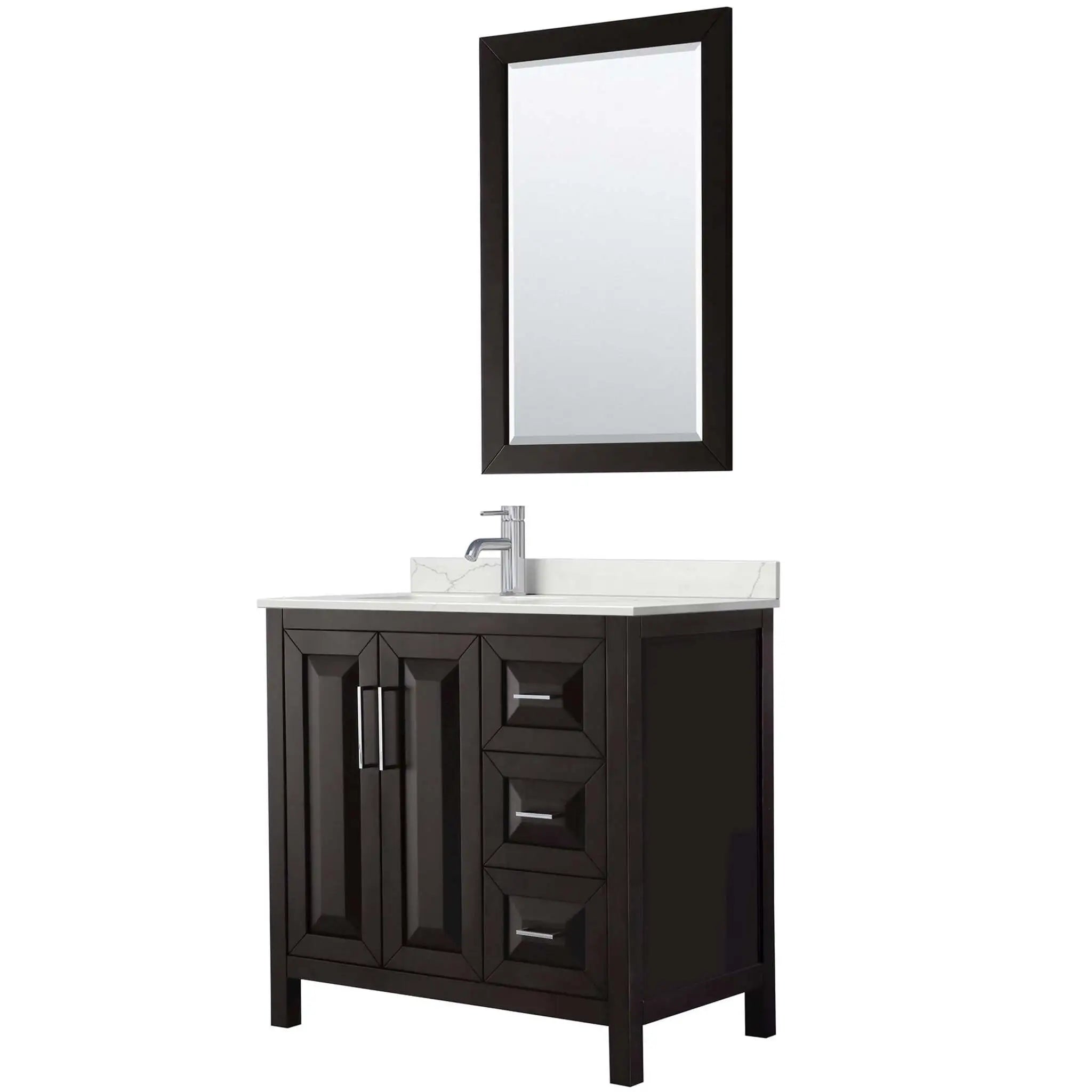 36" Daria Single Bathroom Vanity in Dark Espresso with Polished Chrome Trim & 24" Mirror by Wyndham