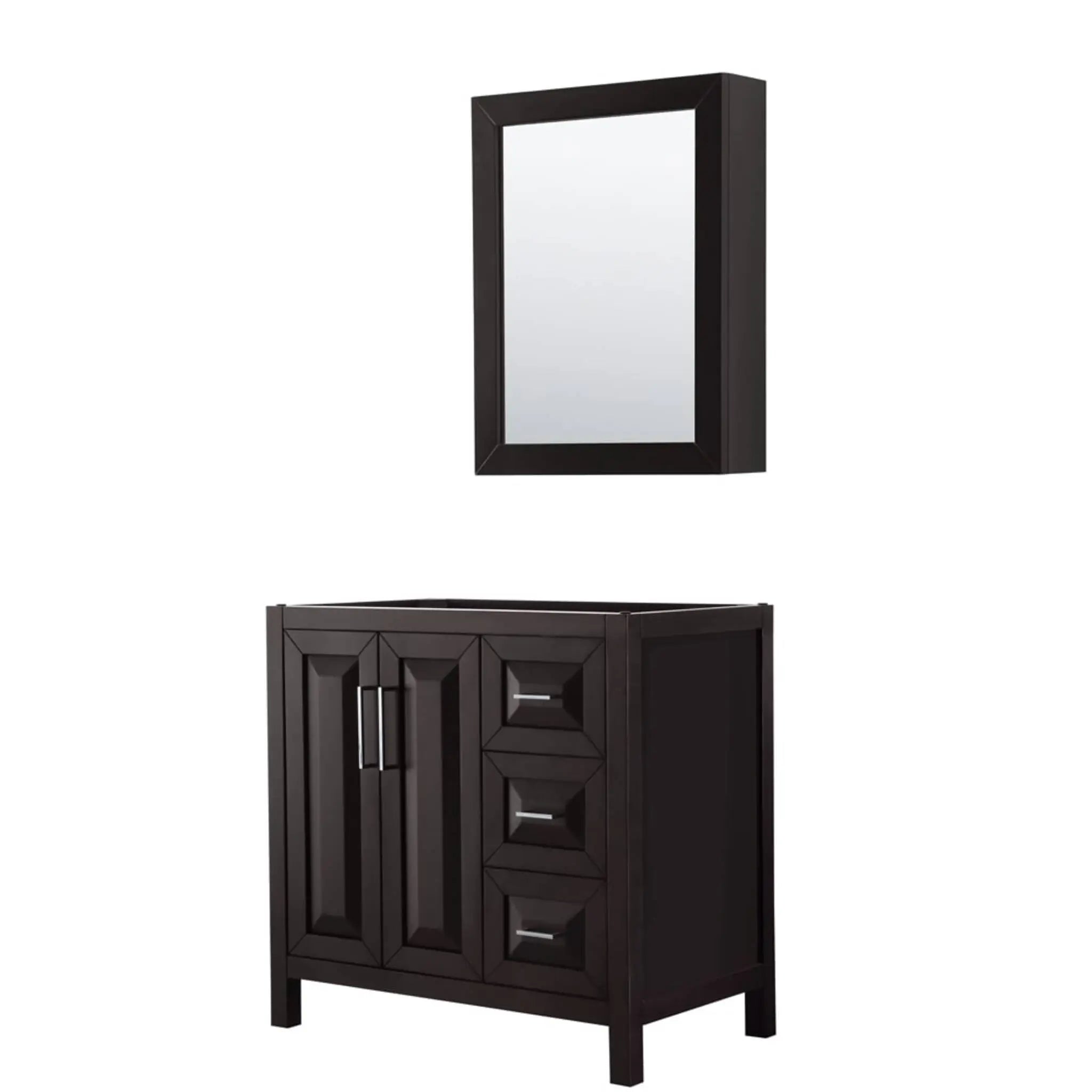36" Daria Single Bathroom Vanity in Dark Espresso with Polished Chrome Trim & Medicine Cabinet by Wyndham
