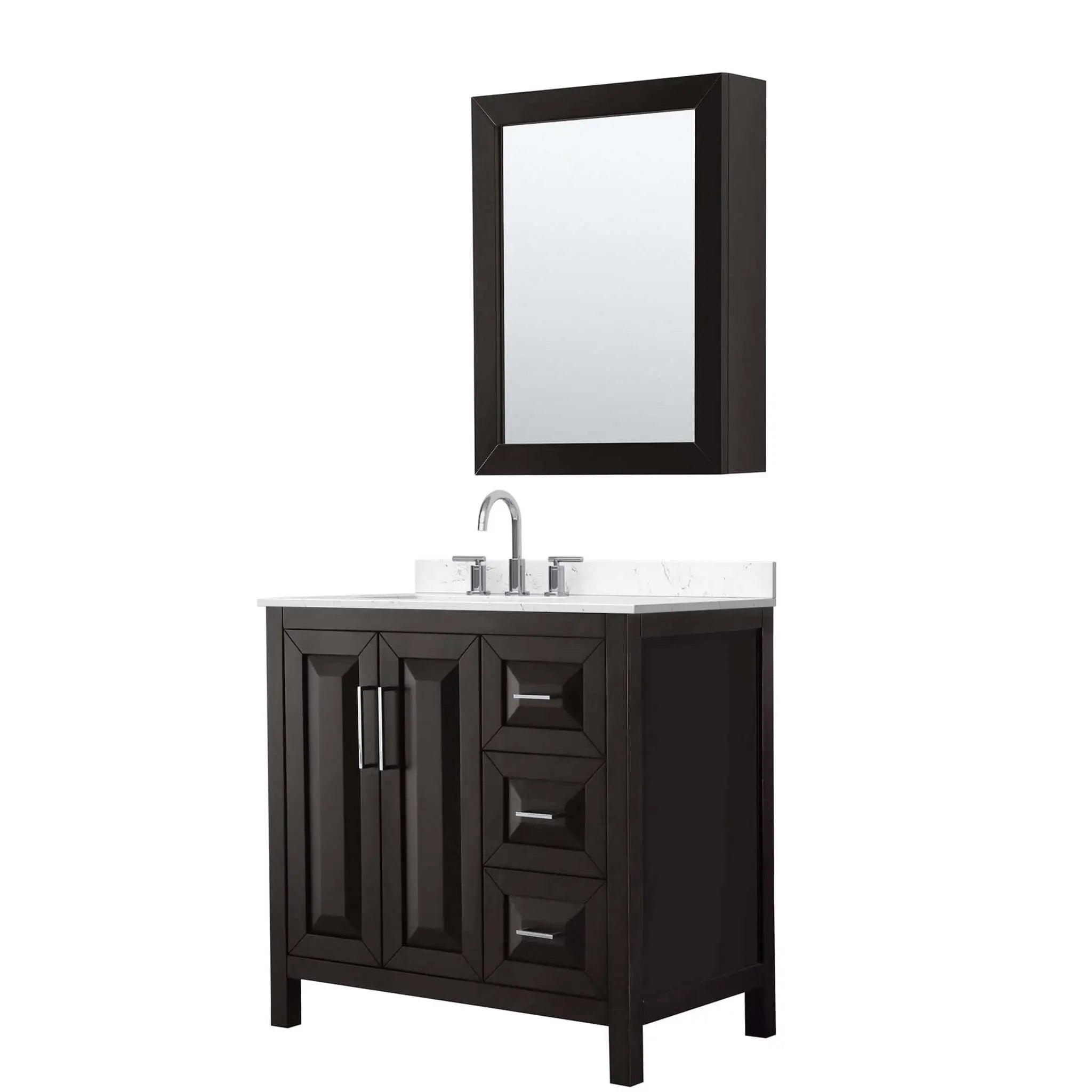 36" Daria Single Bathroom Vanity in Dark Espresso with Polished Chrome Trim & Medicine Cabinet by Wyndham