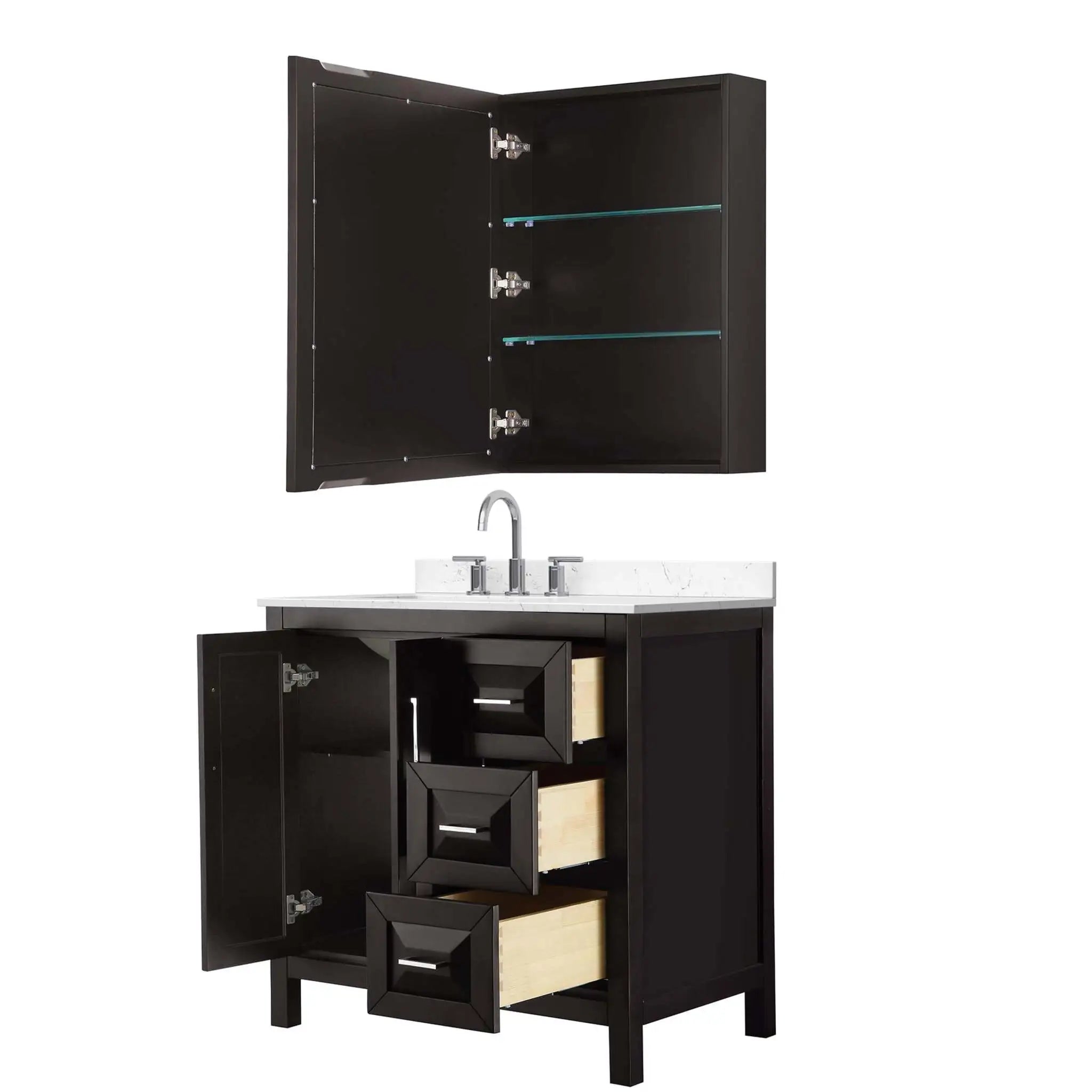 36" Daria Single Bathroom Vanity in Dark Espresso with Polished Chrome Trim & Medicine Cabinet by Wyndham