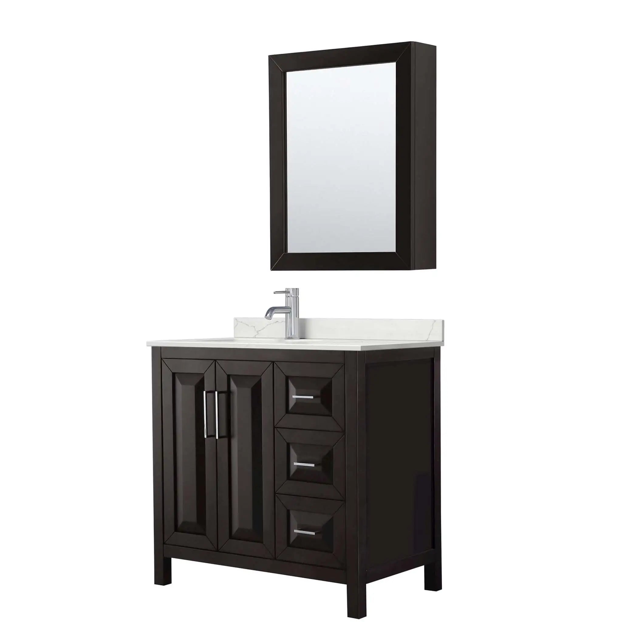 36" Daria Single Bathroom Vanity in Dark Espresso with Polished Chrome Trim & Medicine Cabinet by Wyndham