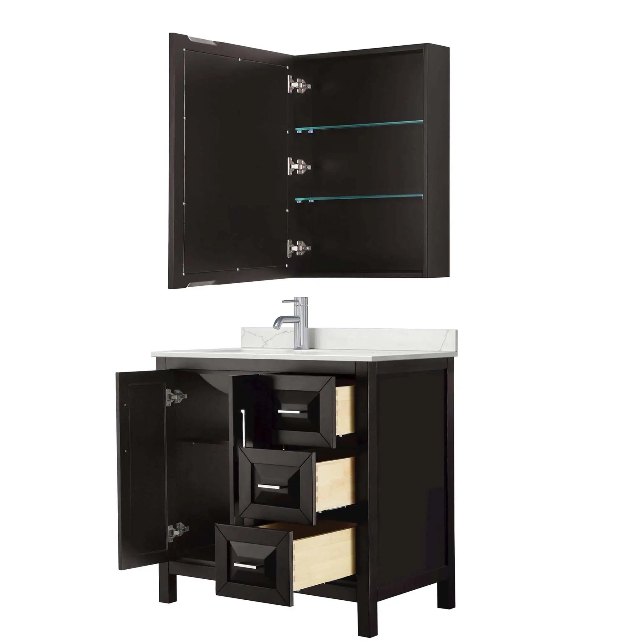 36" Daria Single Bathroom Vanity in Dark Espresso with Polished Chrome Trim & Medicine Cabinet by Wyndham