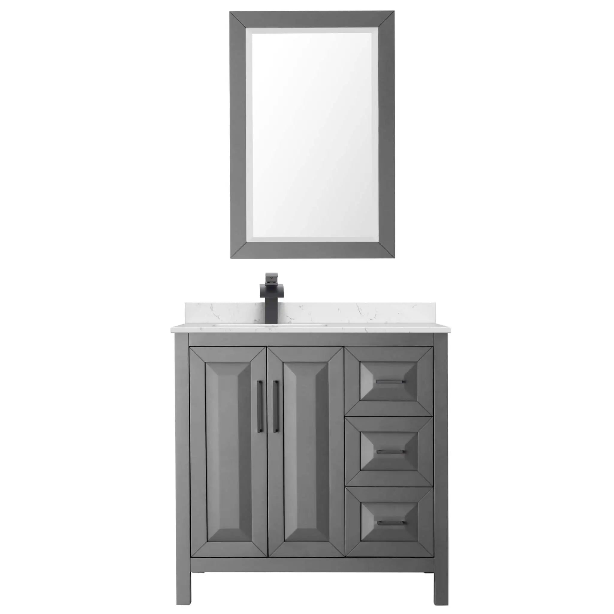 36" Daria Single Bathroom Vanity in Dark Gray with Matte Black Trim & 24" Mirror by Wyndham