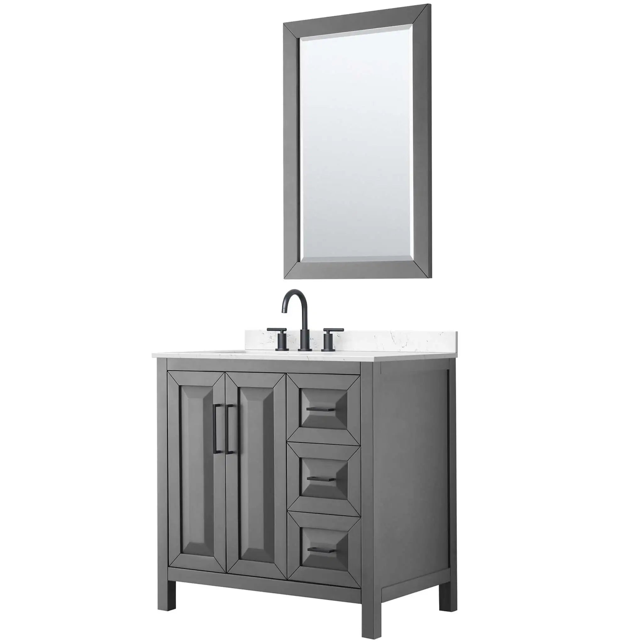 36" Daria Single Bathroom Vanity in Dark Gray with Matte Black Trim & 24" Mirror by Wyndham