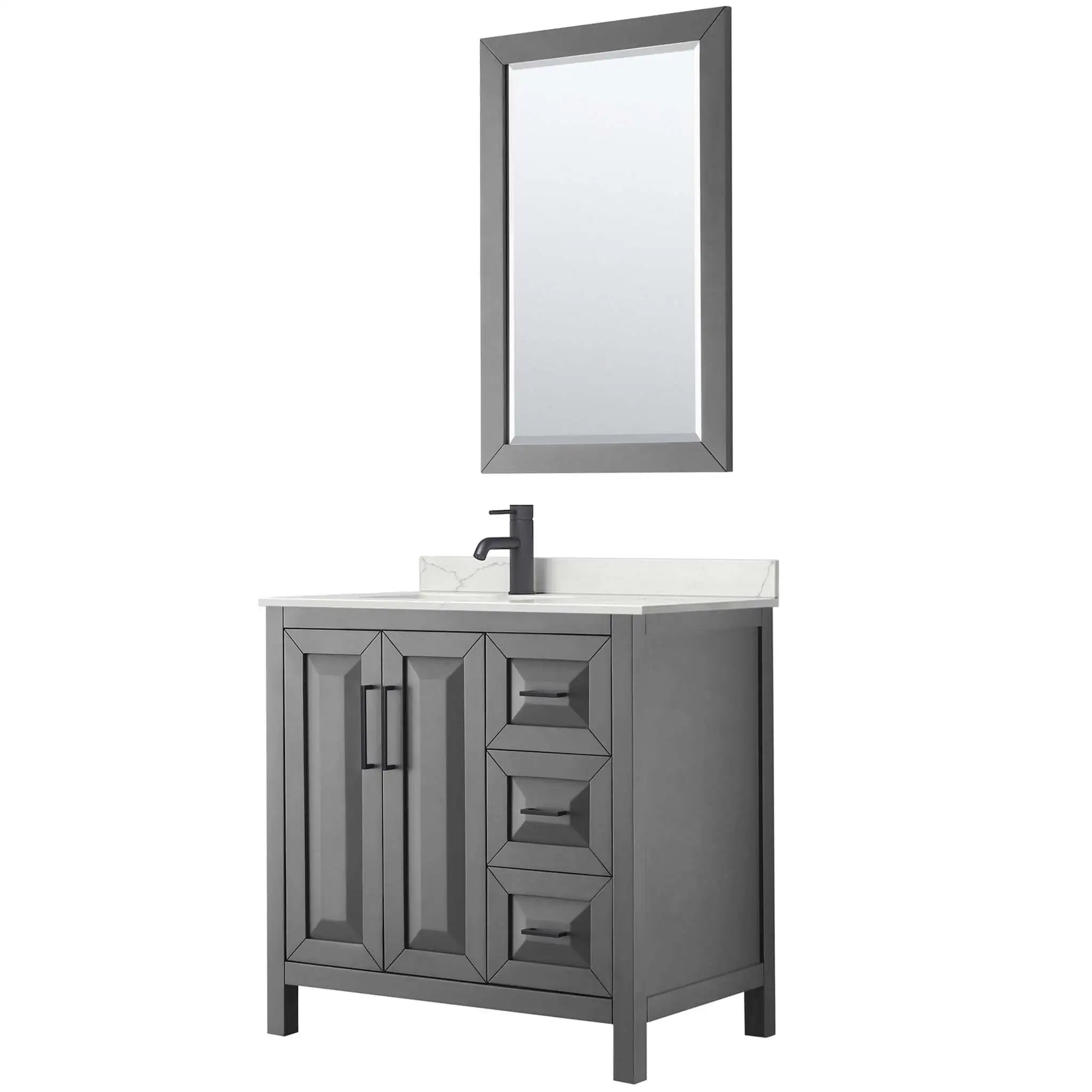 36" Daria Single Bathroom Vanity in Dark Gray with Matte Black Trim & 24" Mirror by Wyndham