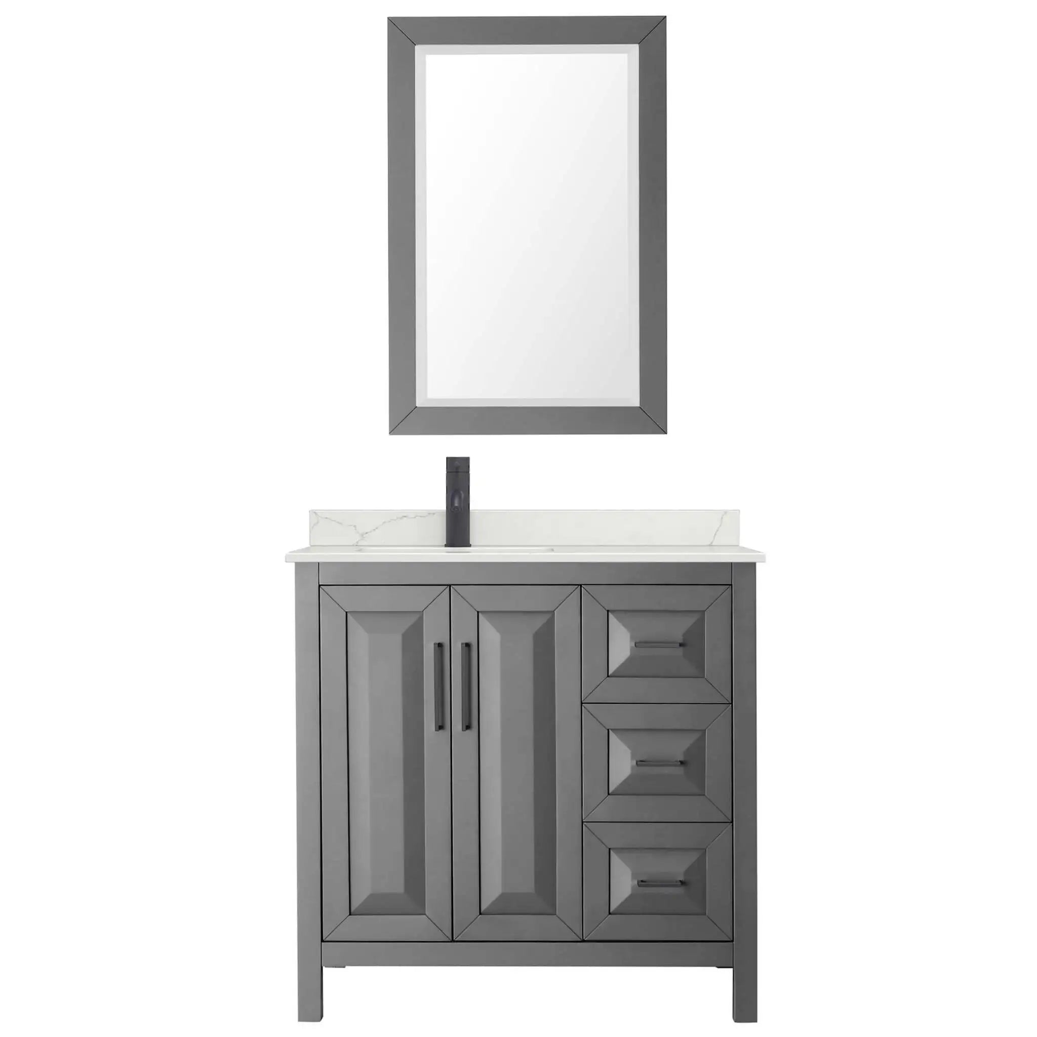 36" Daria Single Bathroom Vanity in Dark Gray with Matte Black Trim & 24" Mirror by Wyndham