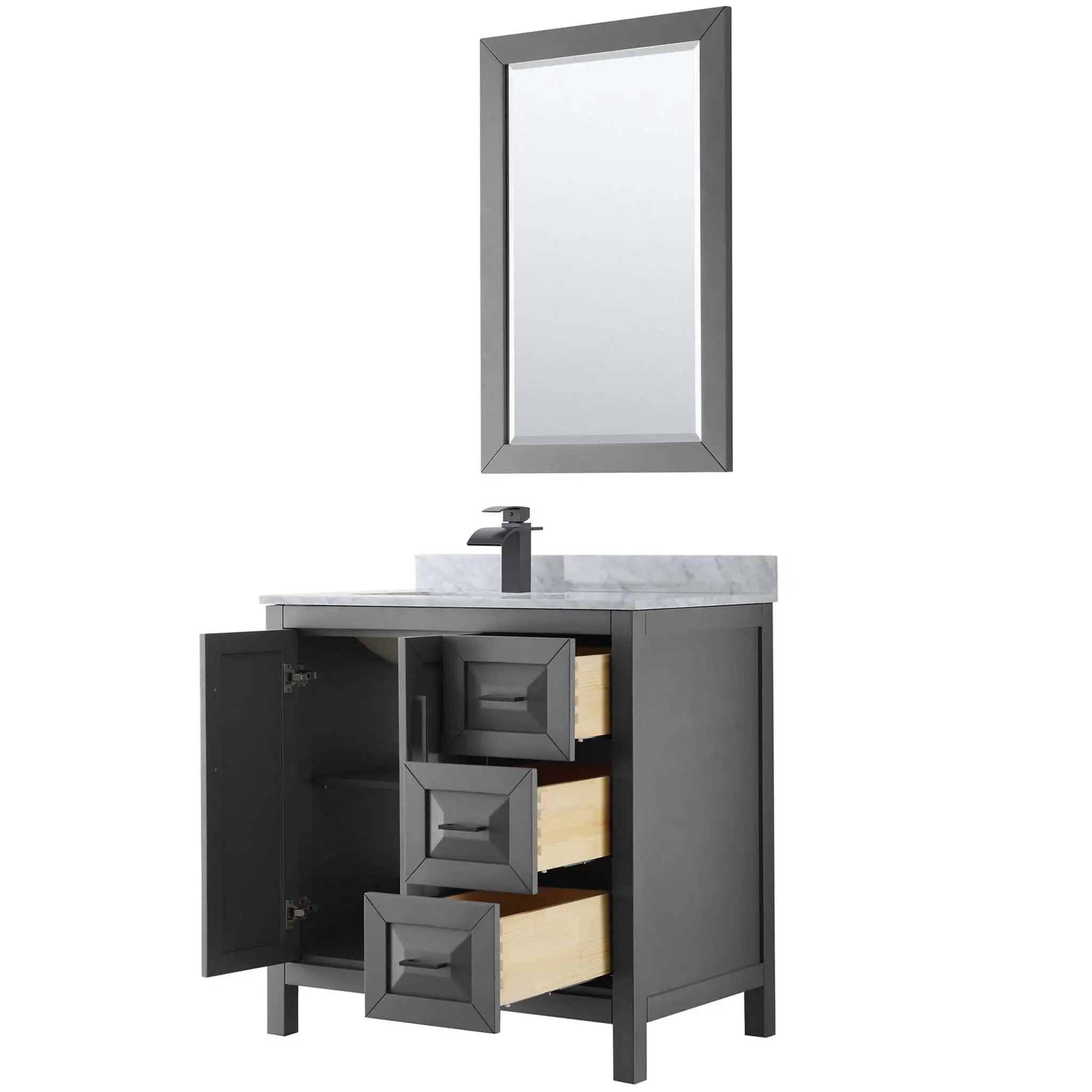 36" Daria Single Bathroom Vanity in Dark Gray with Matte Black Trim & 24" Mirror by Wyndham