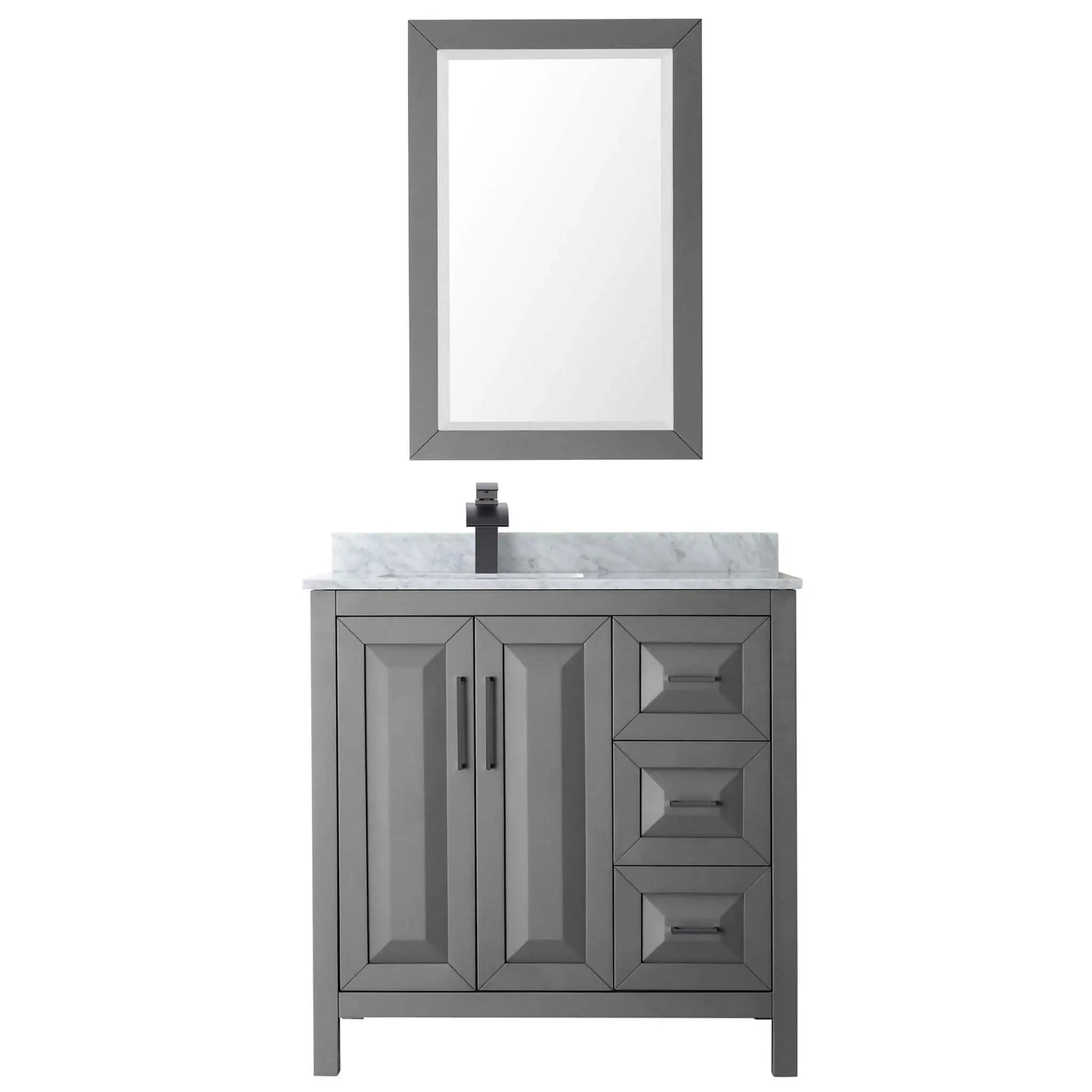 36" Daria Single Bathroom Vanity in Dark Gray with Matte Black Trim & 24" Mirror by Wyndham