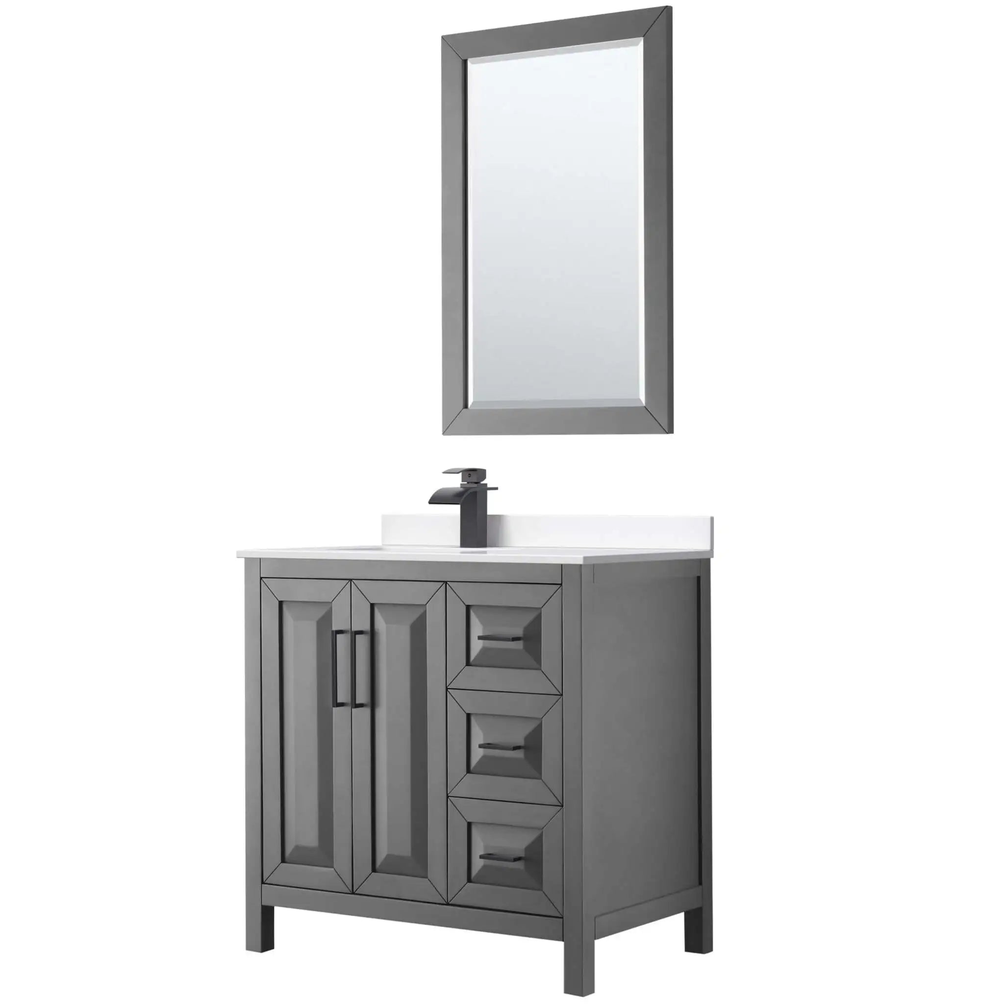 36" Daria Single Bathroom Vanity in Dark Gray with Matte Black Trim & 24" Mirror by Wyndham