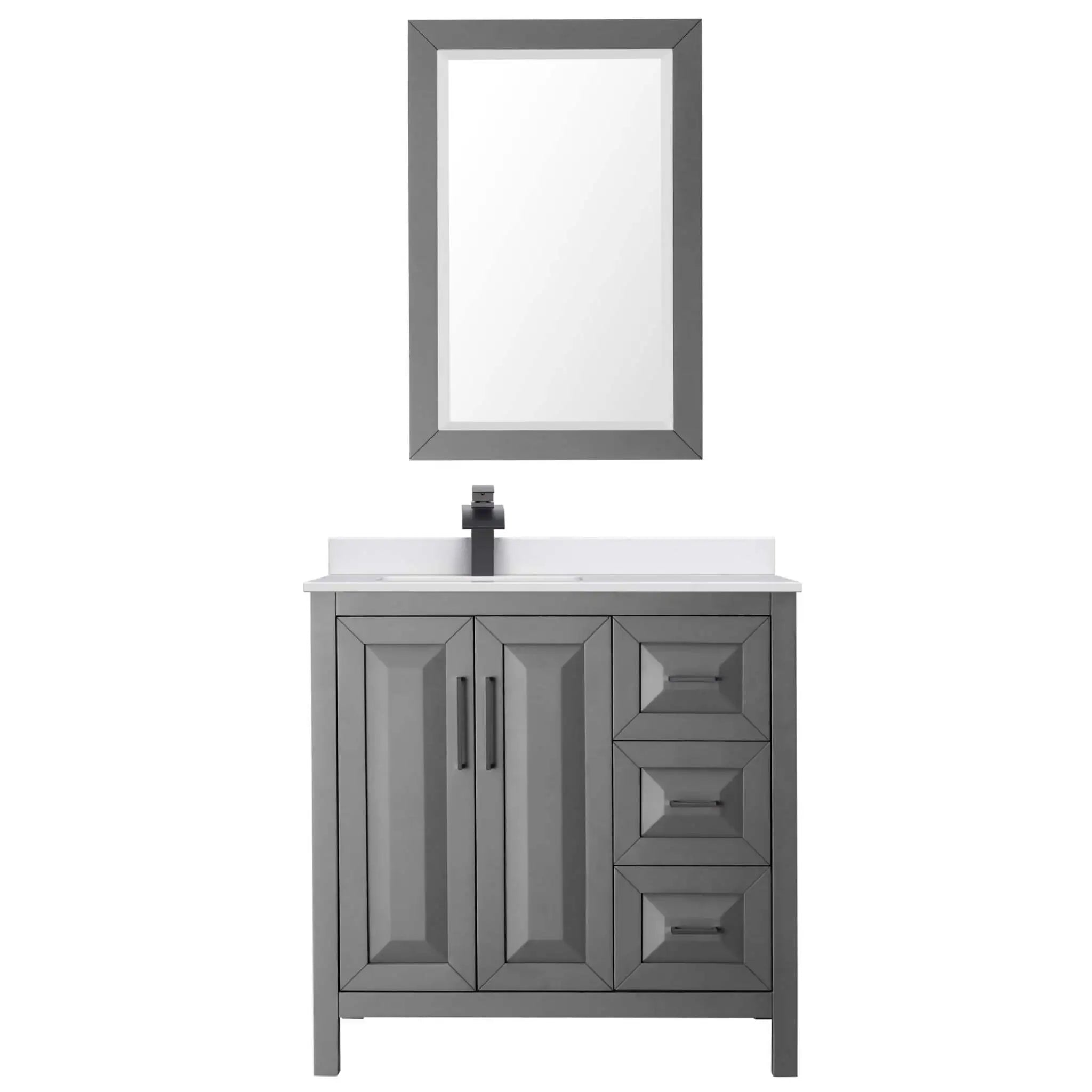 36" Daria Single Bathroom Vanity in Dark Gray with Matte Black Trim & 24" Mirror by Wyndham