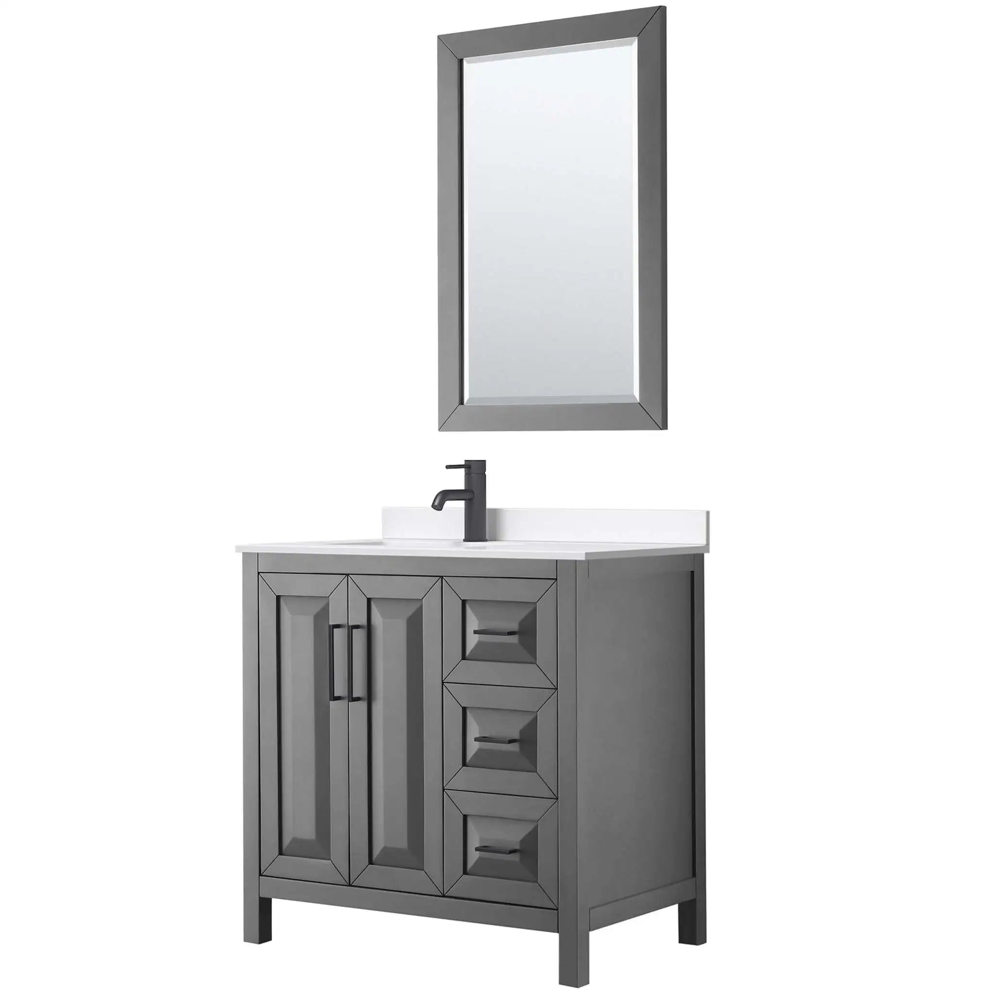 36" Daria Single Bathroom Vanity in Dark Gray with Matte Black Trim & 24" Mirror by Wyndham