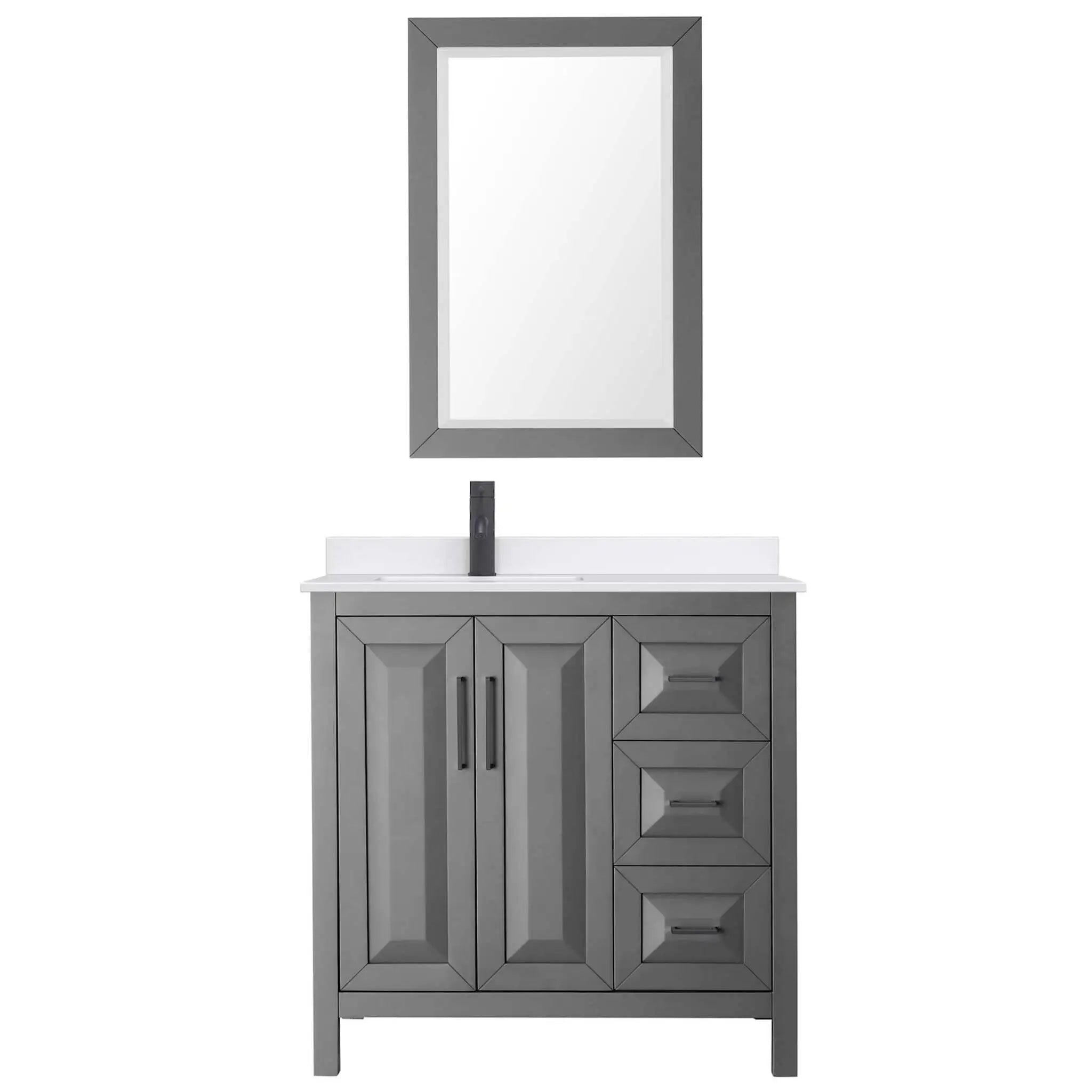 36" Daria Single Bathroom Vanity in Dark Gray with Matte Black Trim & 24" Mirror by Wyndham