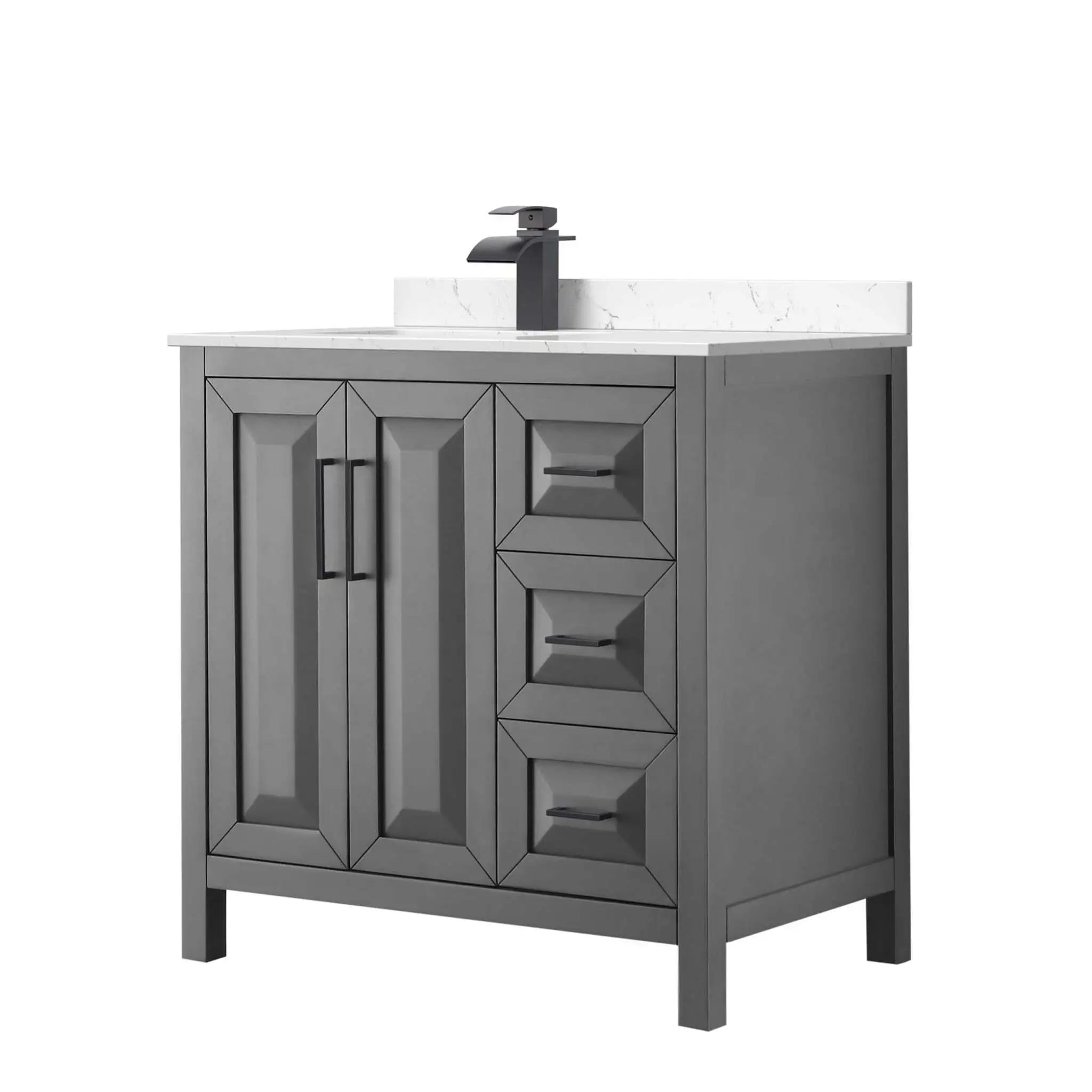 36" Daria Single Bathroom Vanity in Dark Gray with Matte Black Trim by Wyndham