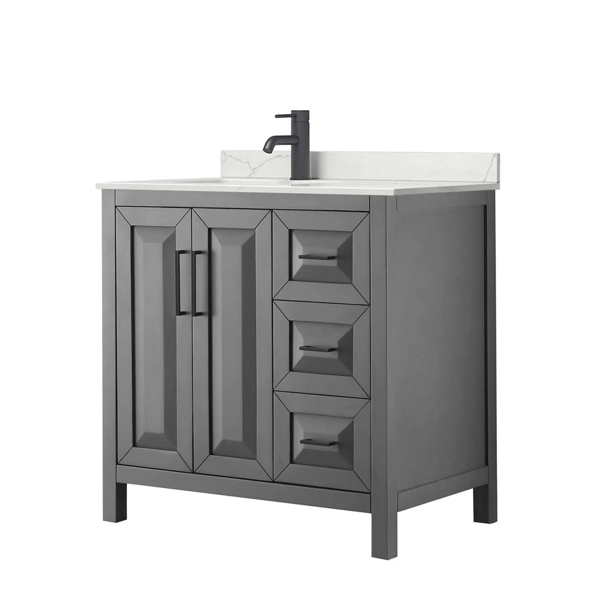 36" Daria Single Bathroom Vanity in Dark Gray with Matte Black Trim by Wyndham