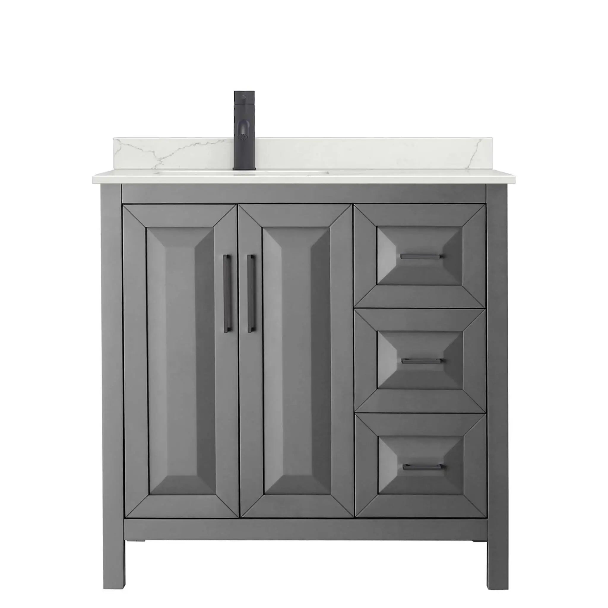 36" Daria Single Bathroom Vanity in Dark Gray with Matte Black Trim by Wyndham