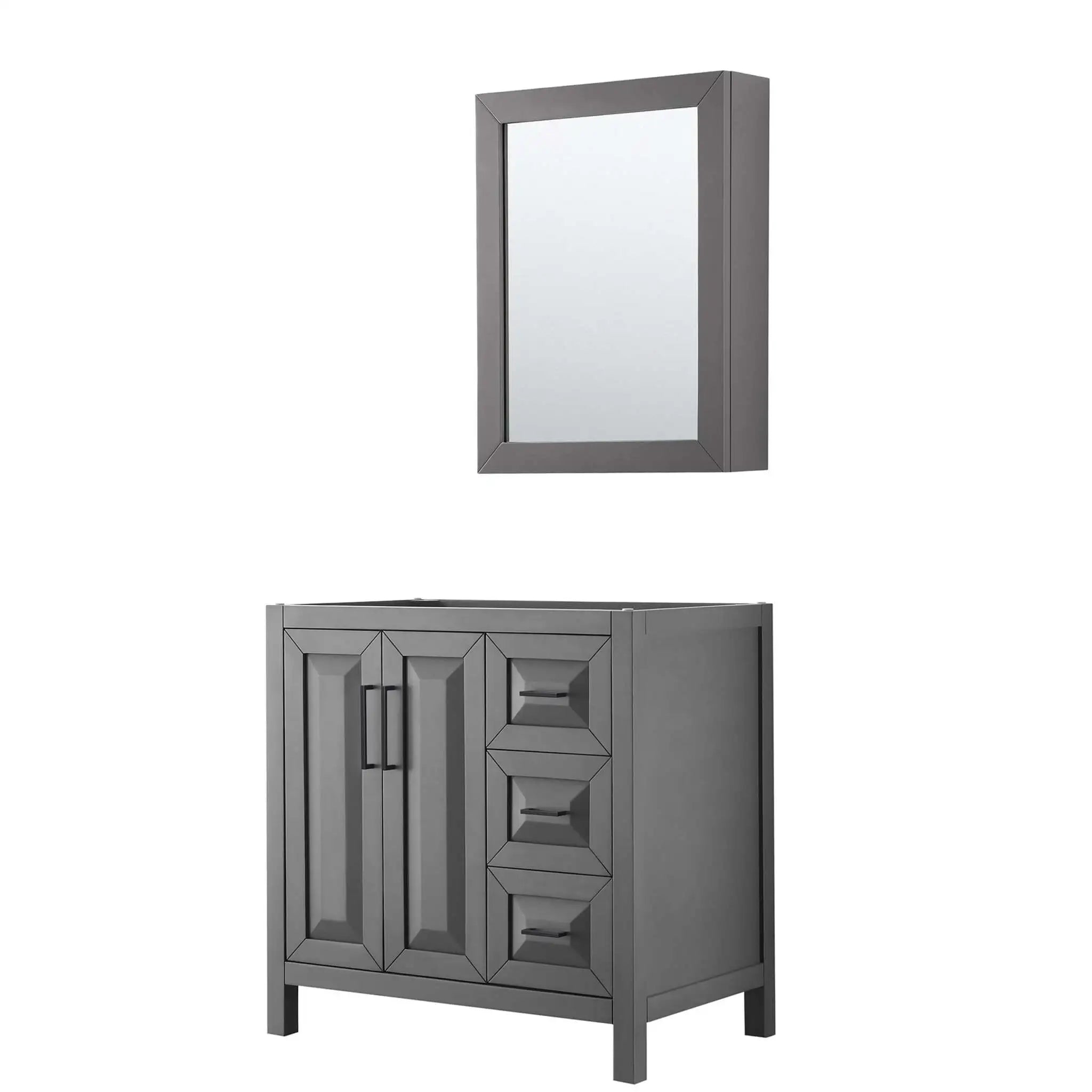 36" Daria Single Bathroom Vanity in Dark Gray with Matte Black Trim & Medicine Cabinet by Wyndham