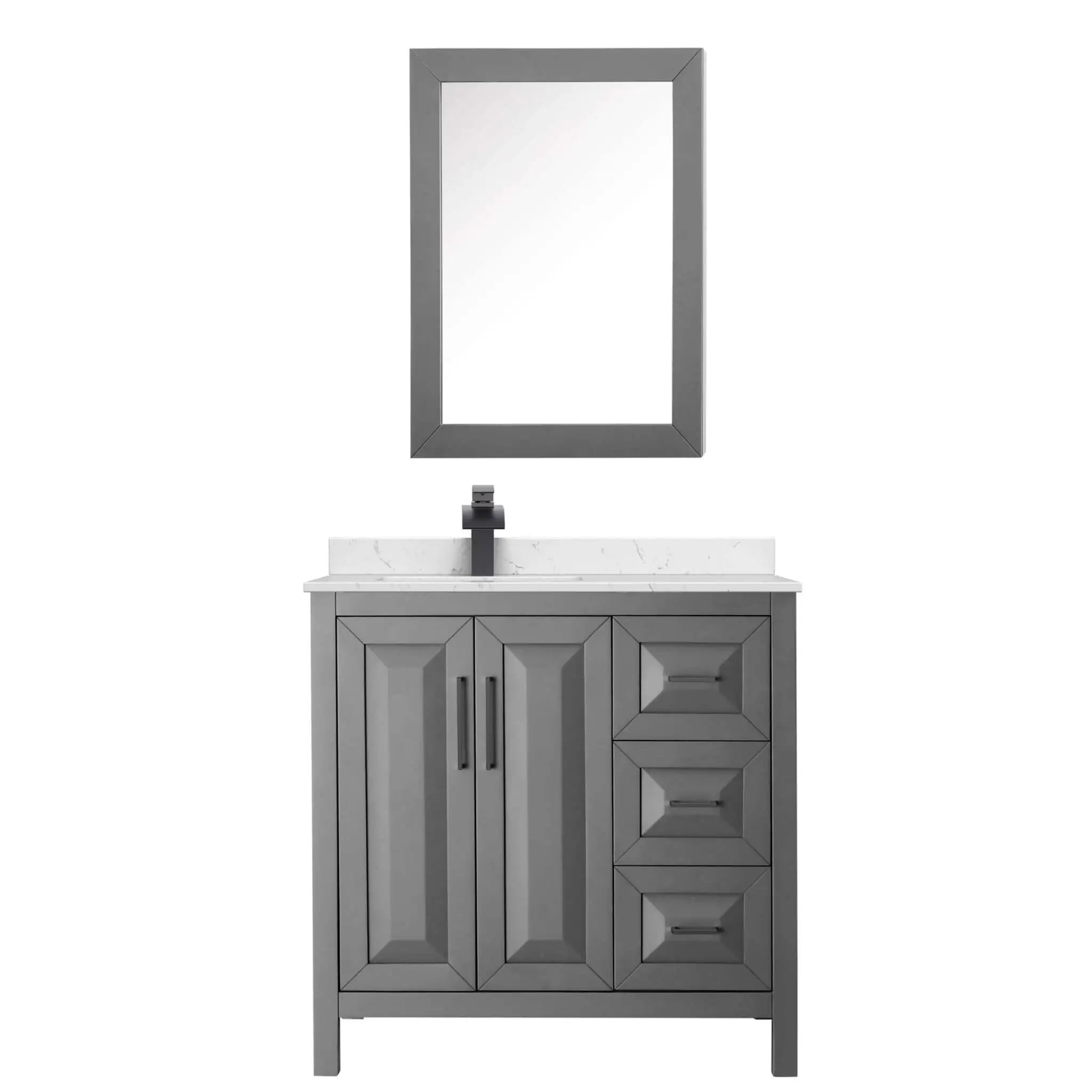 36" Daria Single Bathroom Vanity in Dark Gray with Matte Black Trim & Medicine Cabinet by Wyndham