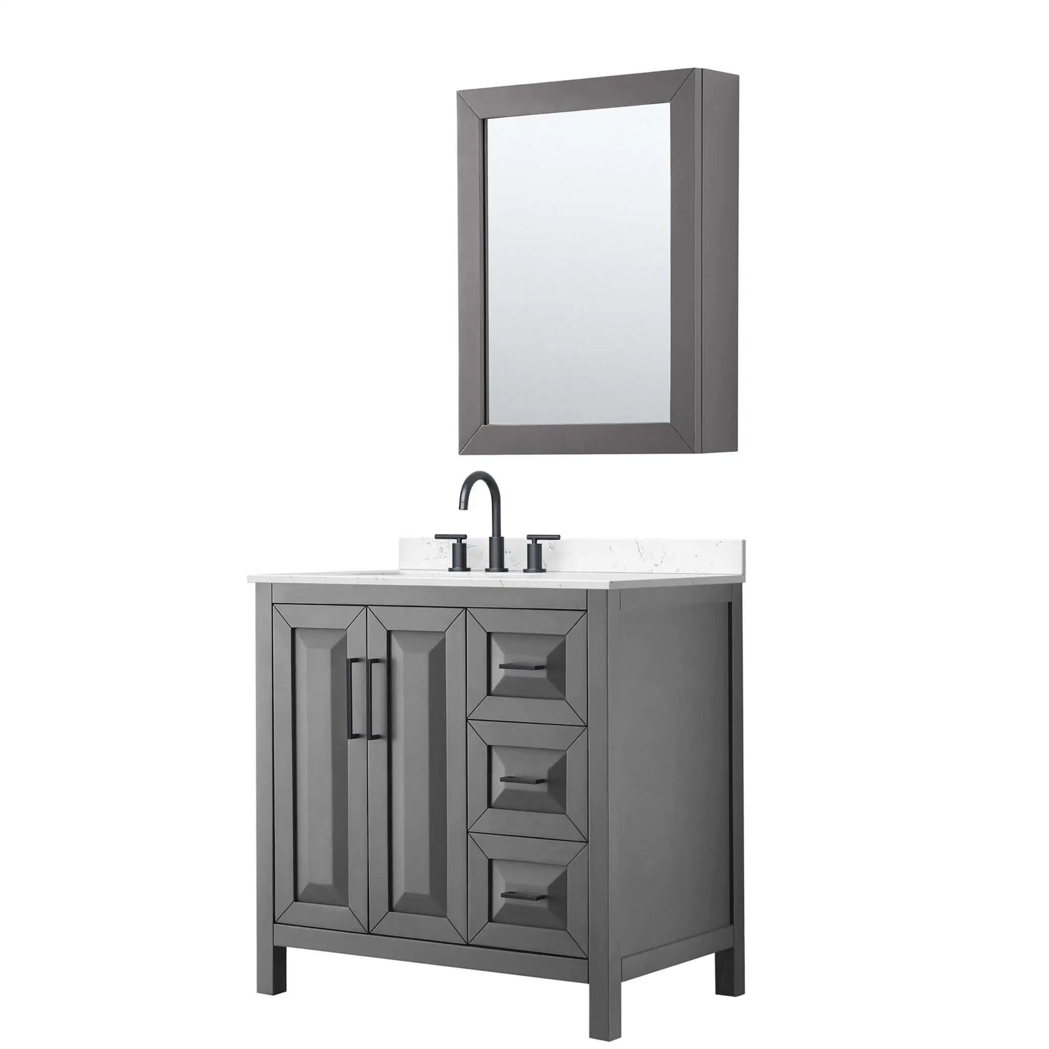 36" Daria Single Bathroom Vanity in Dark Gray with Matte Black Trim & Medicine Cabinet by Wyndham