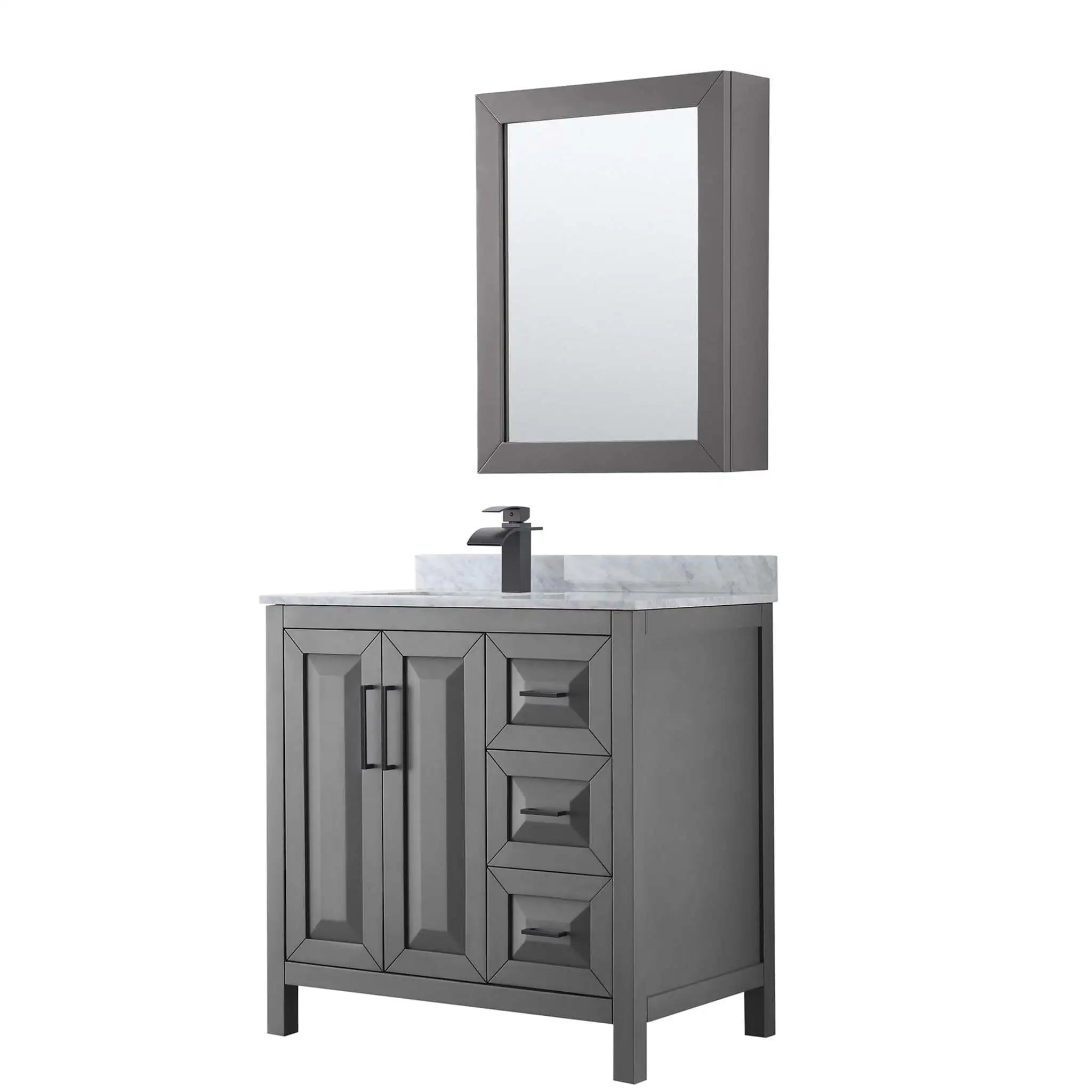 36" Daria Single Bathroom Vanity in Dark Gray with Matte Black Trim & Medicine Cabinet by Wyndham