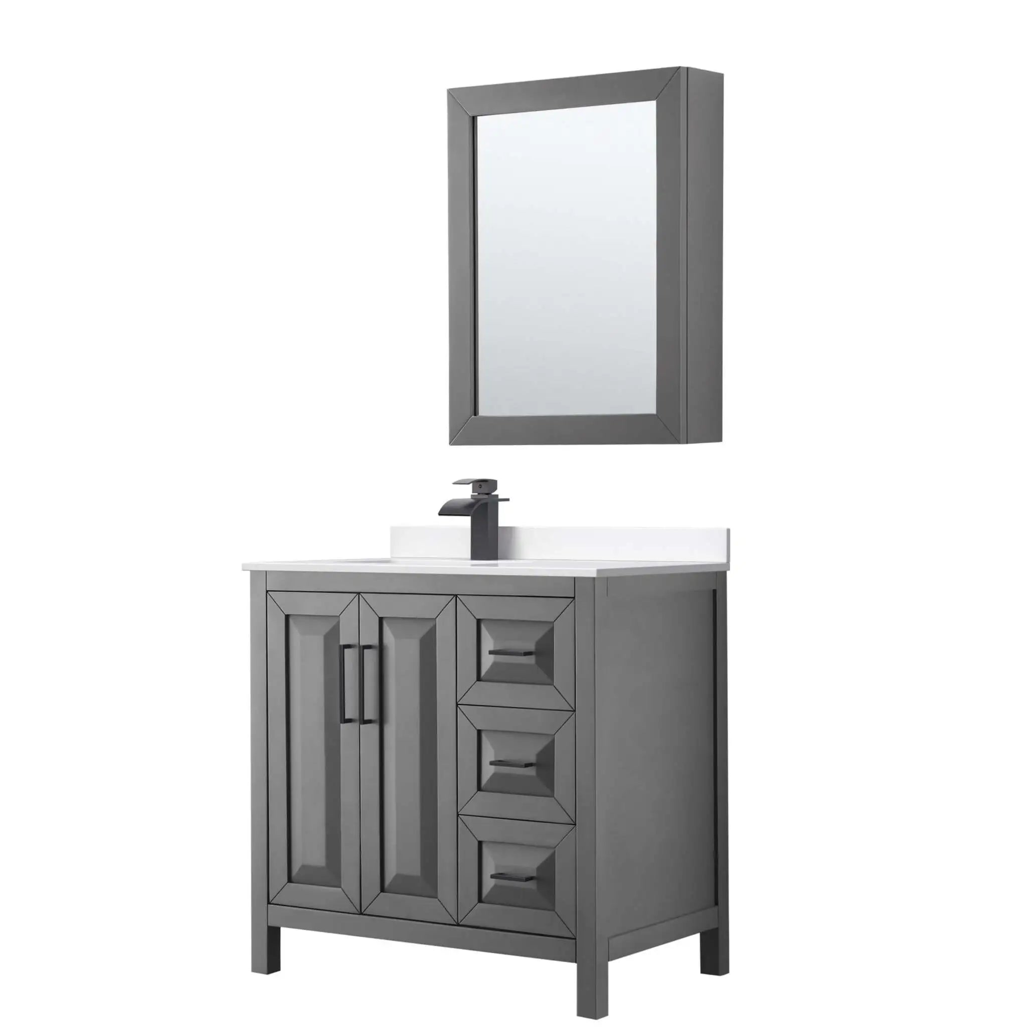 36" Daria Single Bathroom Vanity in Dark Gray with Matte Black Trim & Medicine Cabinet by Wyndham