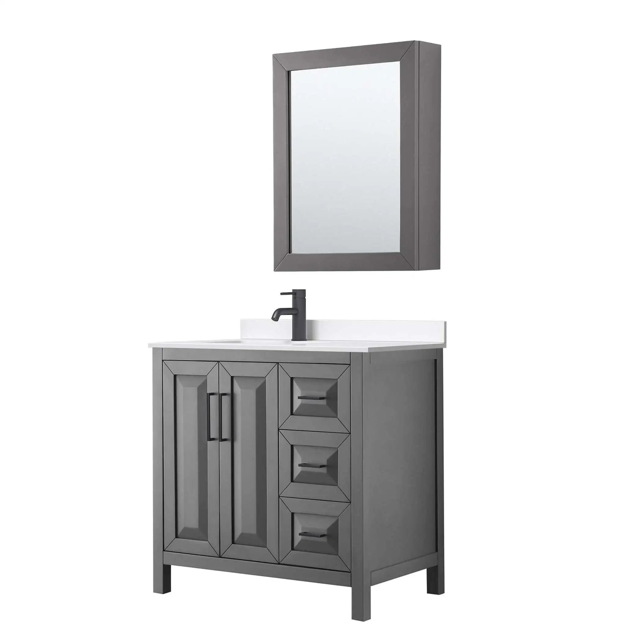 36" Daria Single Bathroom Vanity in Dark Gray with Matte Black Trim & Medicine Cabinet by Wyndham