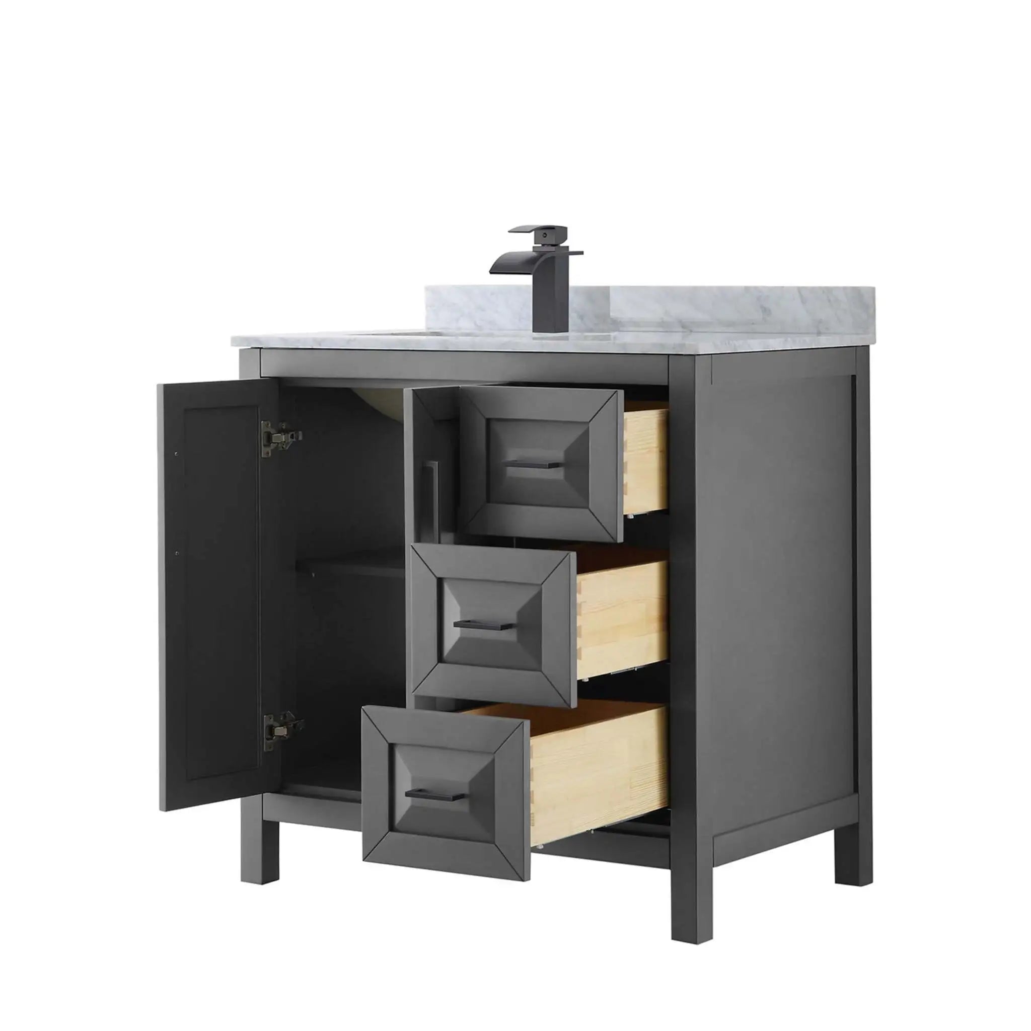 36" Daria Single Bathroom Vanity in Dark Gray with Matte Black Trim by Wyndham
