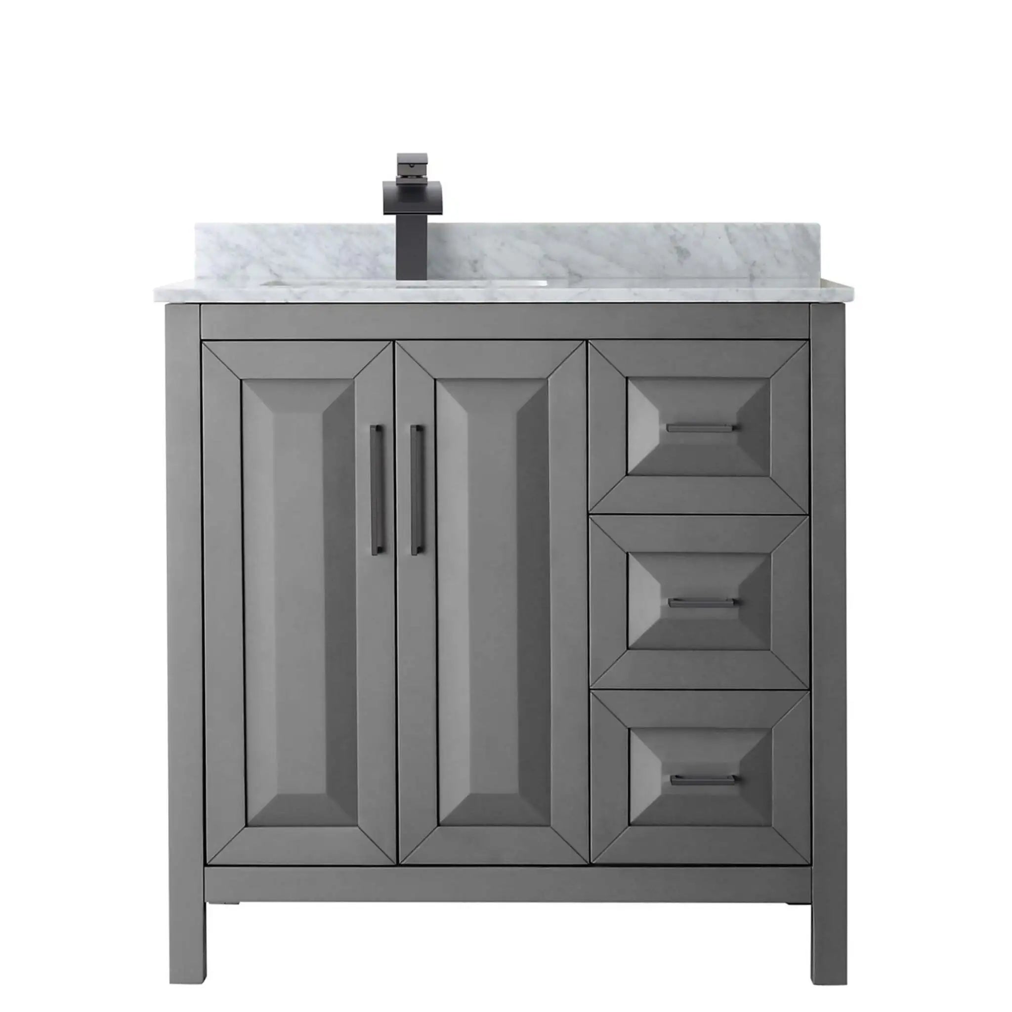 36" Daria Single Bathroom Vanity in Dark Gray with Matte Black Trim by Wyndham