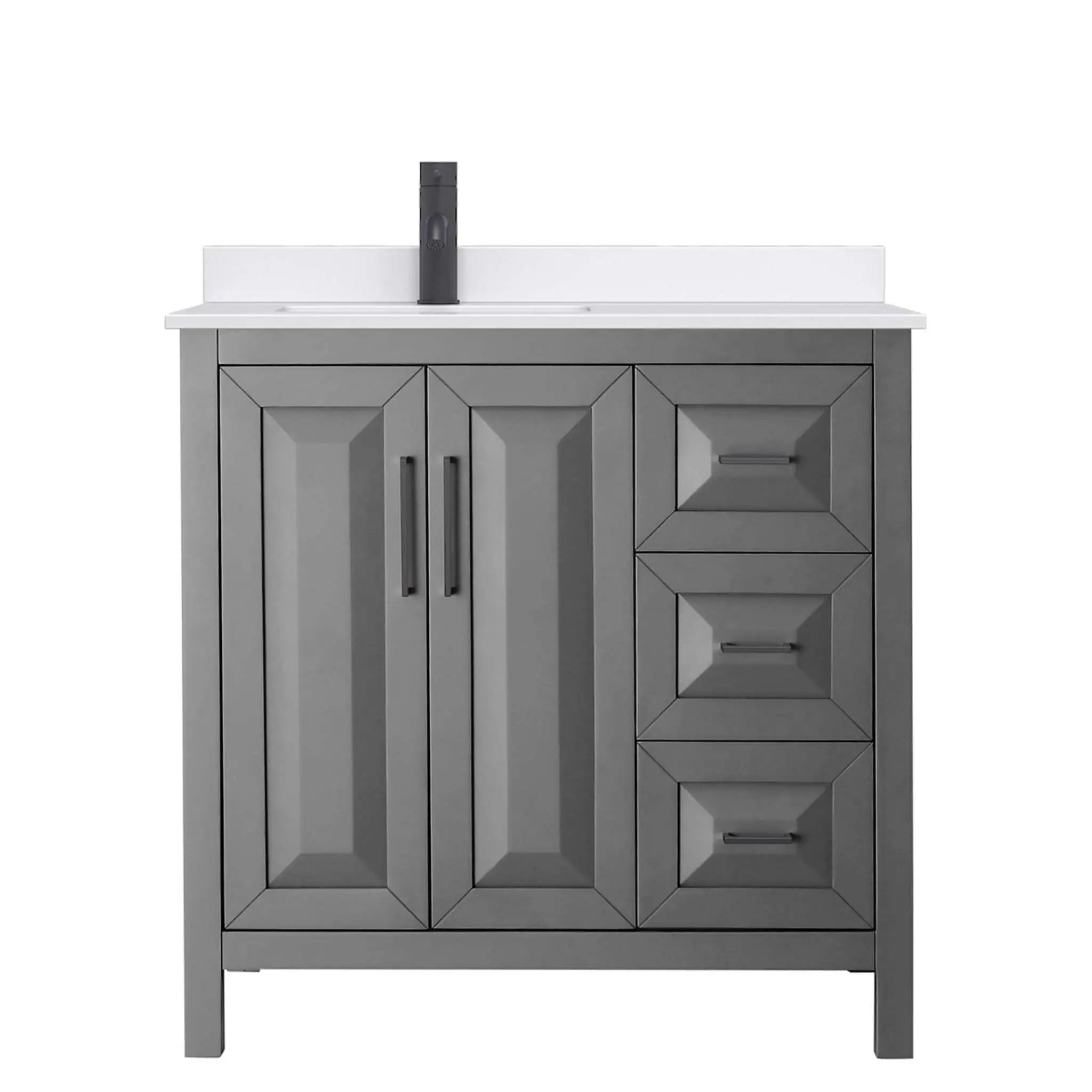36" Daria Single Bathroom Vanity in Dark Gray with Matte Black Trim by Wyndham