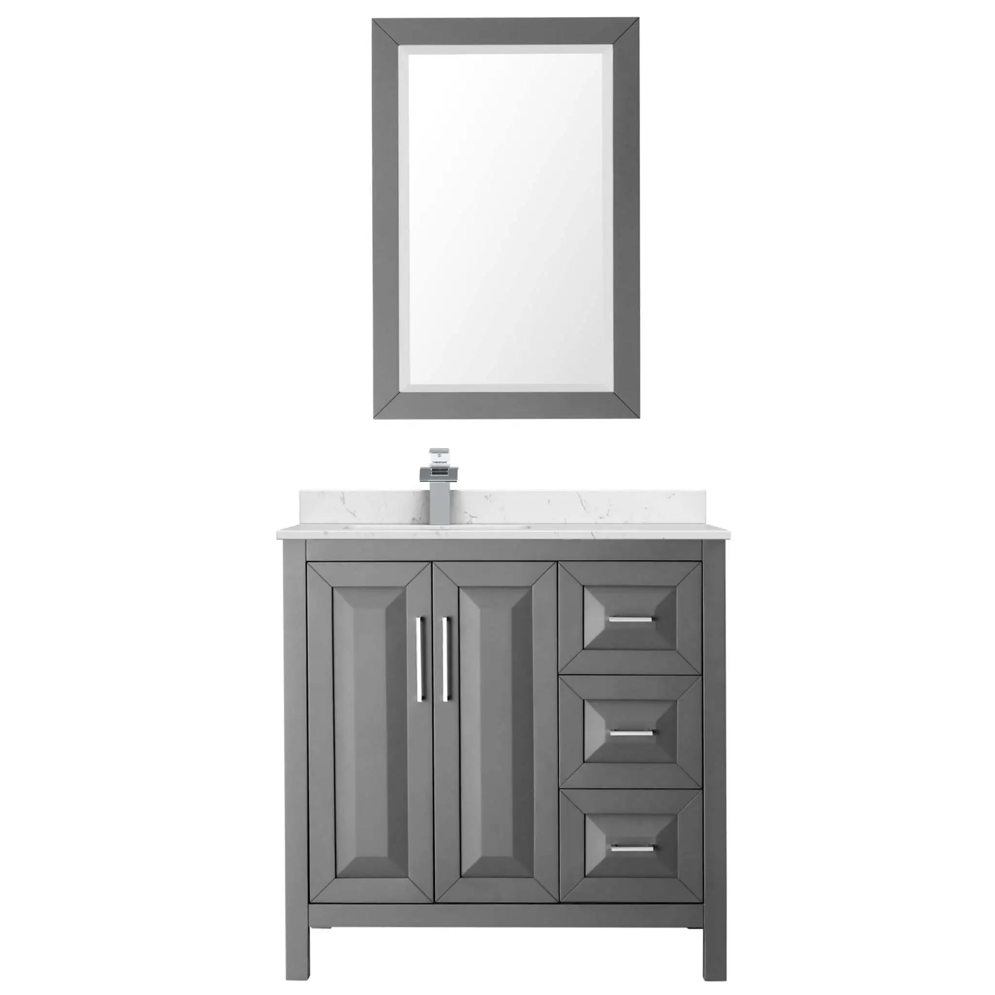 36" Daria Single Bathroom Vanity in Dark Gray with Polished Chrome Trim & 24" Mirror by Wyndham