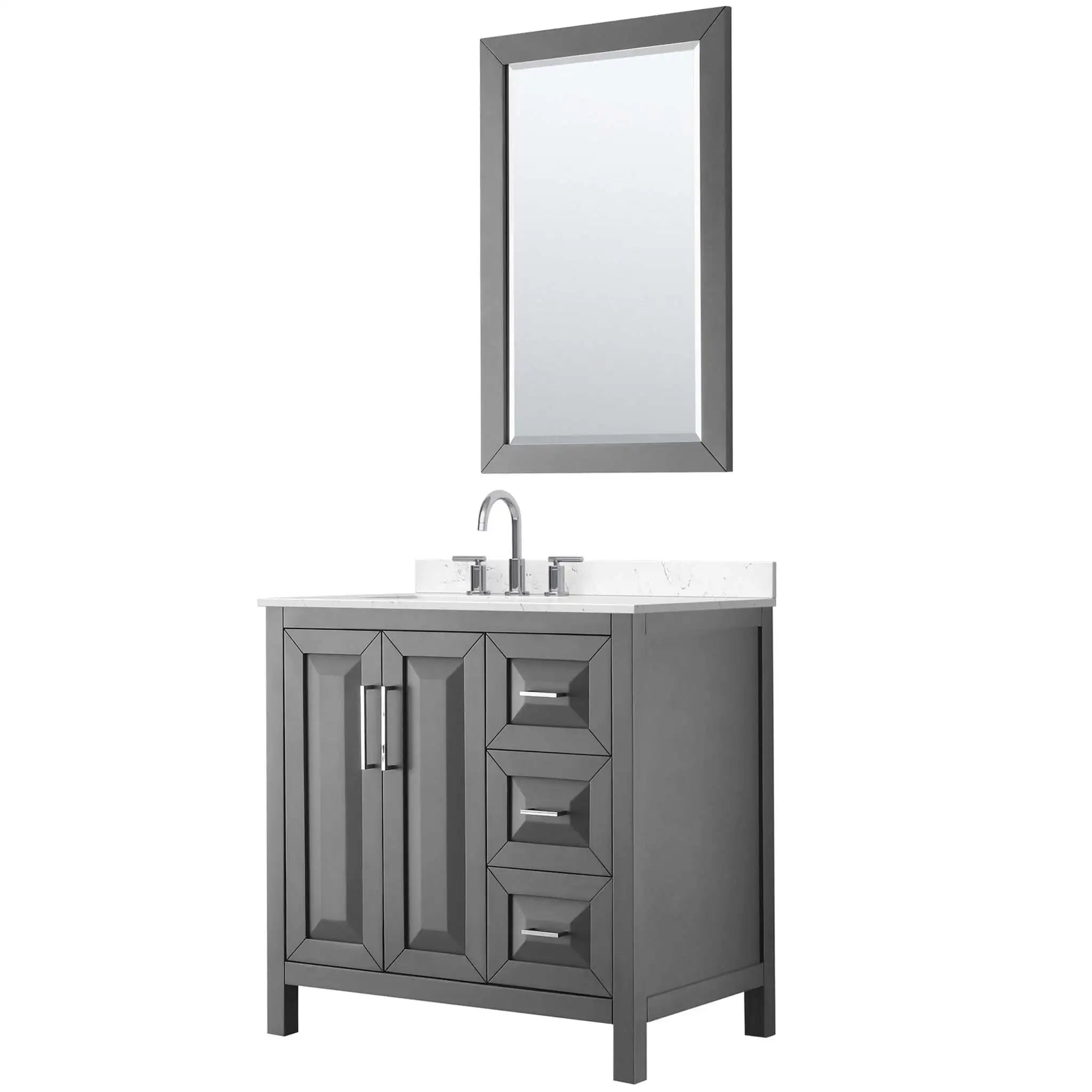 36" Daria Single Bathroom Vanity in Dark Gray with Polished Chrome Trim & 24" Mirror by Wyndham