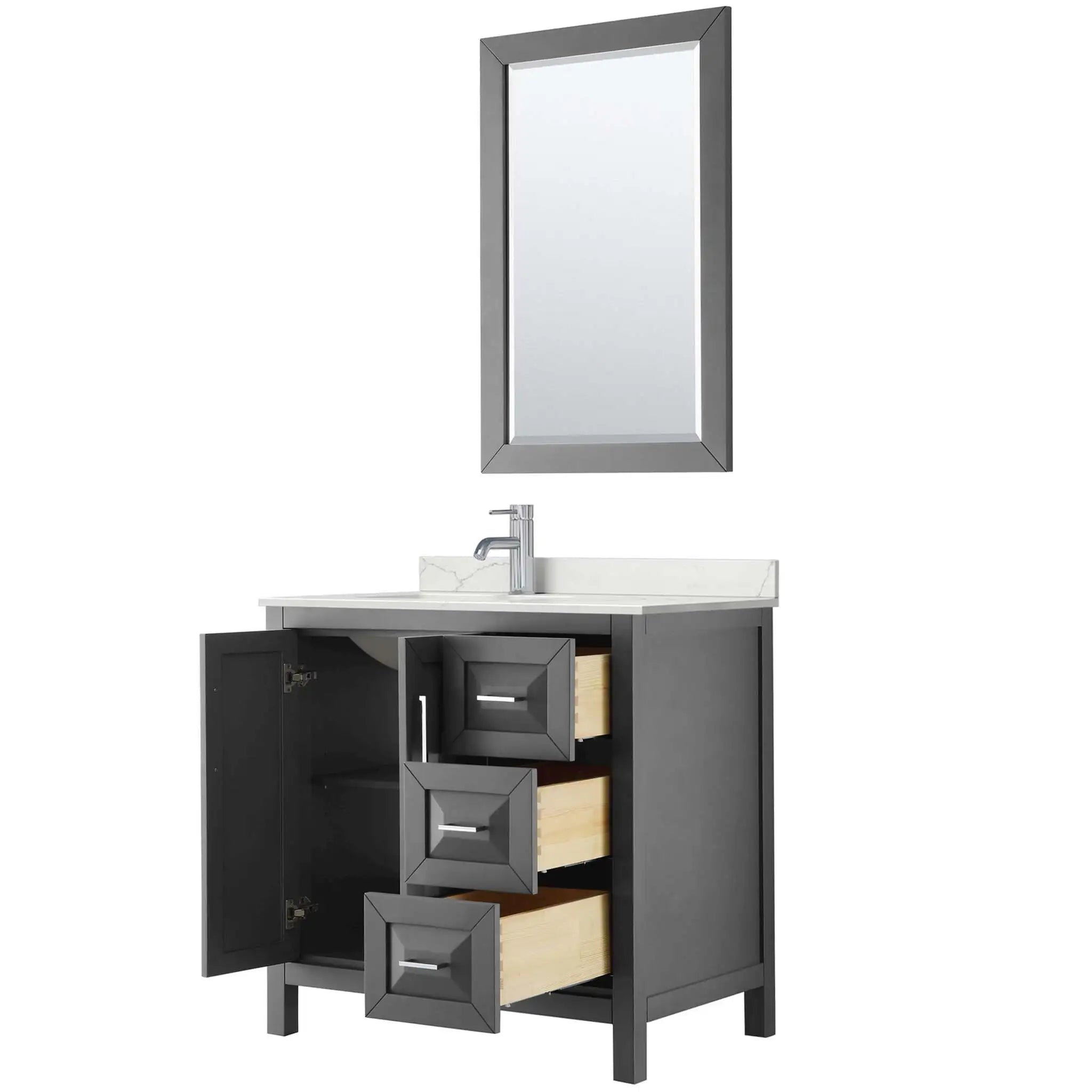 36" Daria Single Bathroom Vanity in Dark Gray with Polished Chrome Trim & 24" Mirror by Wyndham