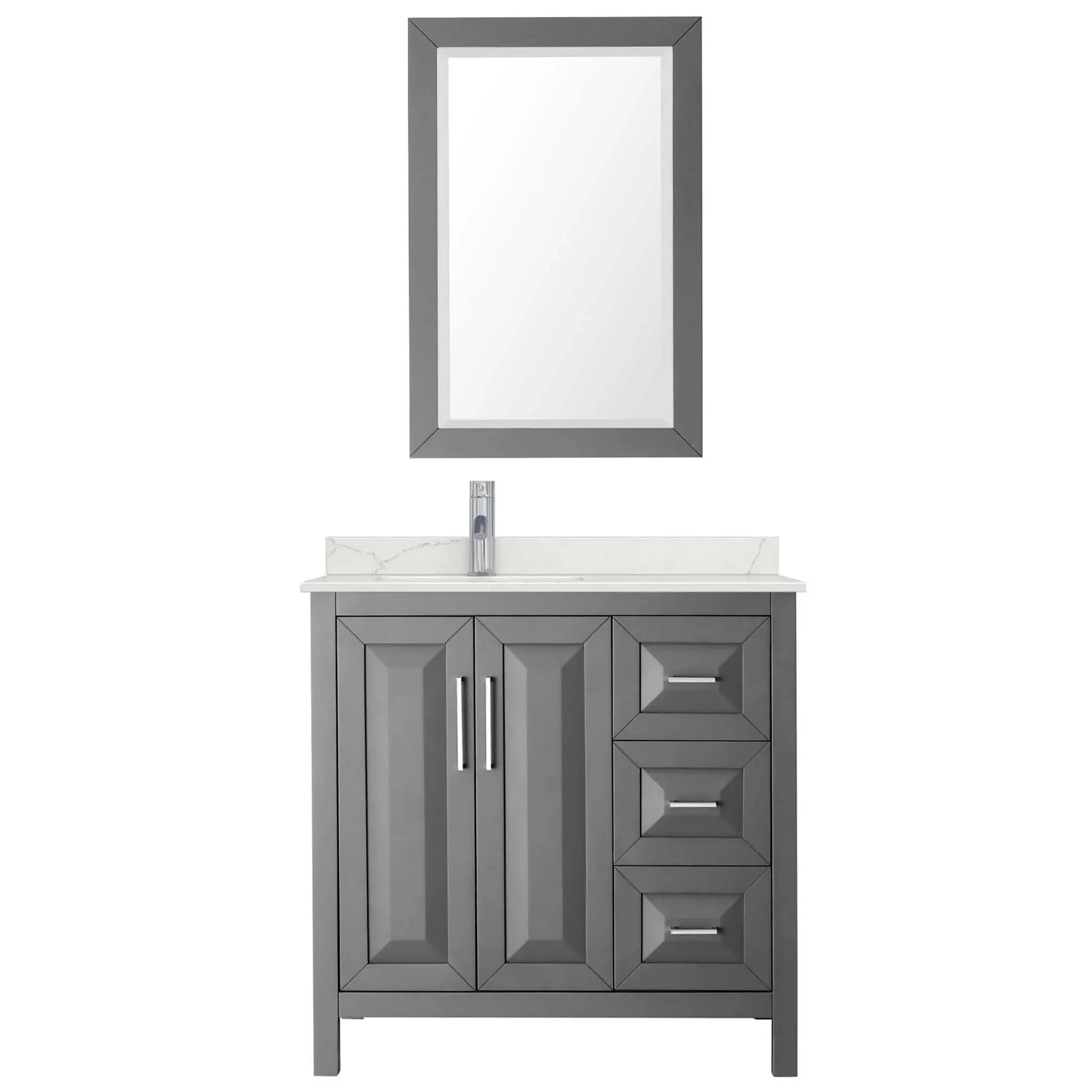 36" Daria Single Bathroom Vanity in Dark Gray with Polished Chrome Trim & 24" Mirror by Wyndham