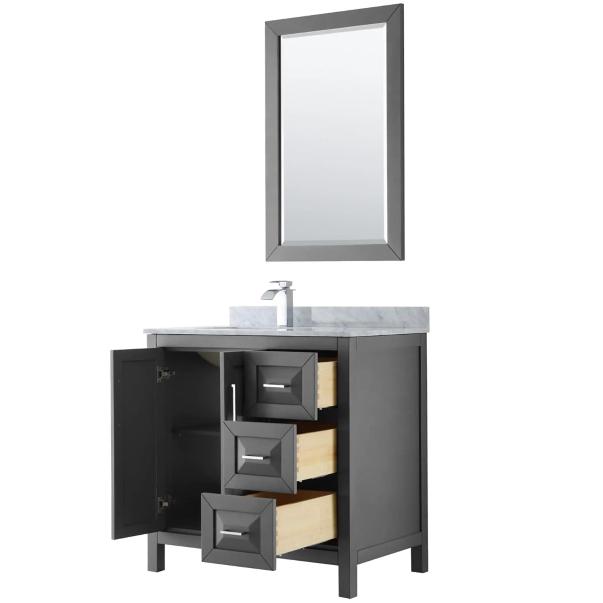 36" Daria Single Bathroom Vanity in Dark Gray with Polished Chrome Trim & 24" Mirror by Wyndham