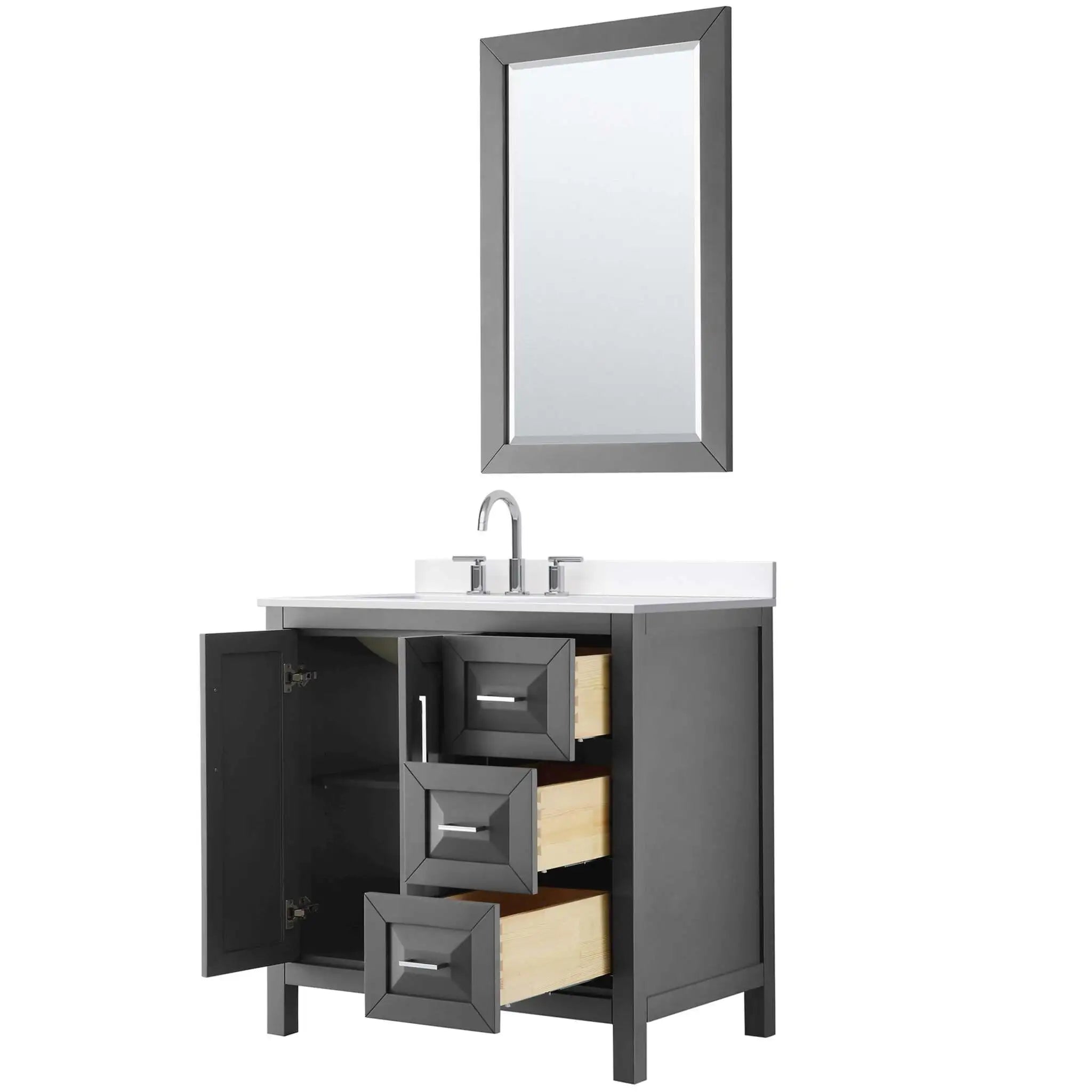 36" Daria Single Bathroom Vanity in Dark Gray with Polished Chrome Trim & 24" Mirror by Wyndham