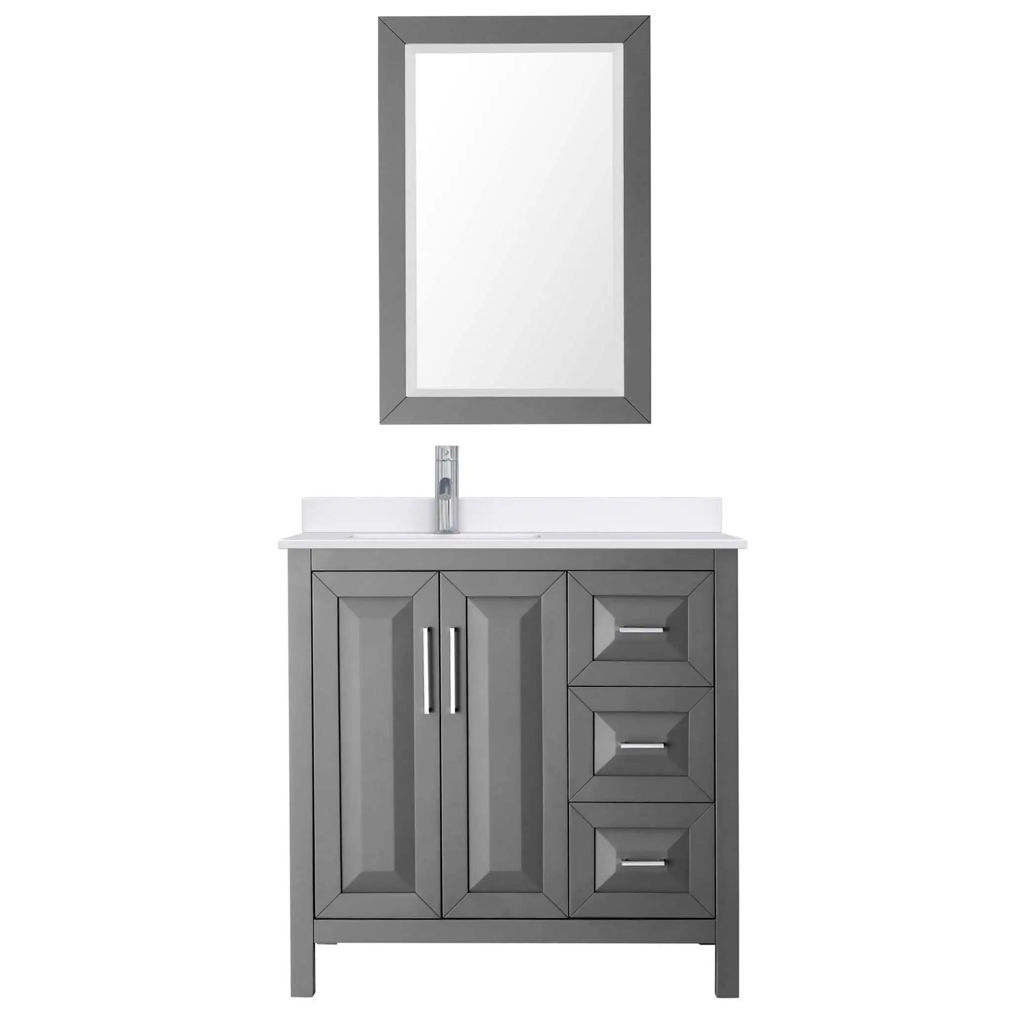 36" Daria Single Bathroom Vanity in Dark Gray with Polished Chrome Trim & 24" Mirror by Wyndham