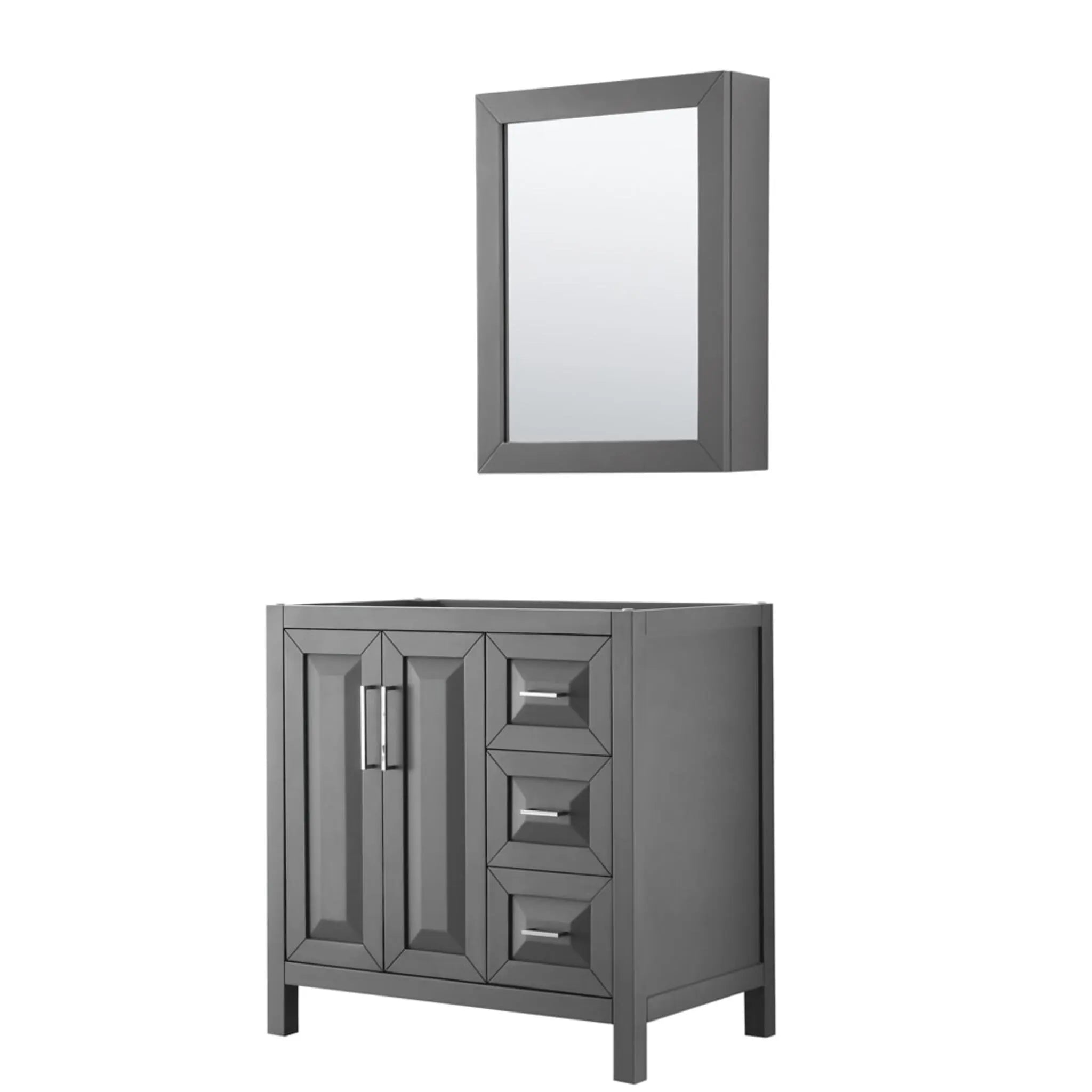36" Daria Single Bathroom Vanity in Dark Gray with Polished Chrome Trim & Medicine Cabinet by Wyndham