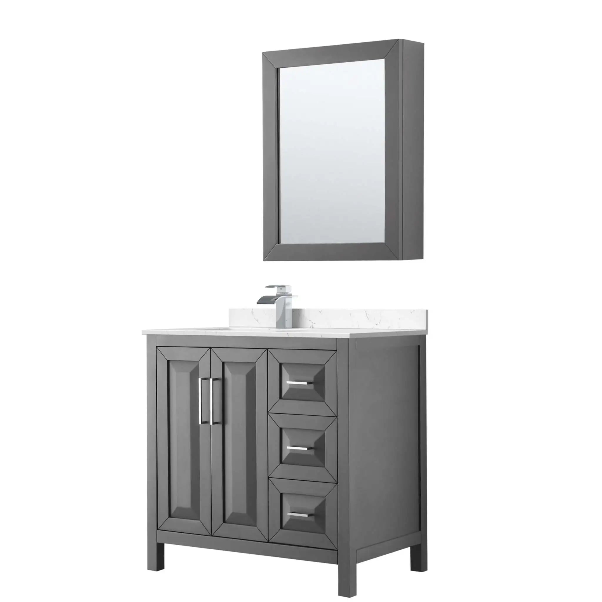 36" Daria Single Bathroom Vanity in Dark Gray with Polished Chrome Trim & Medicine Cabinet by Wyndham