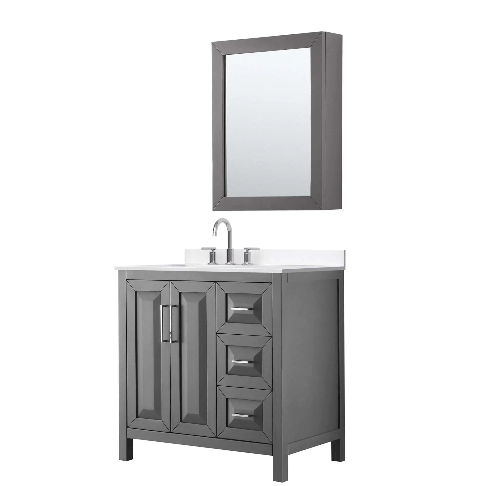 36" Daria Single Bathroom Vanity in Dark Gray with Polished Chrome Trim & Medicine Cabinet by Wyndham